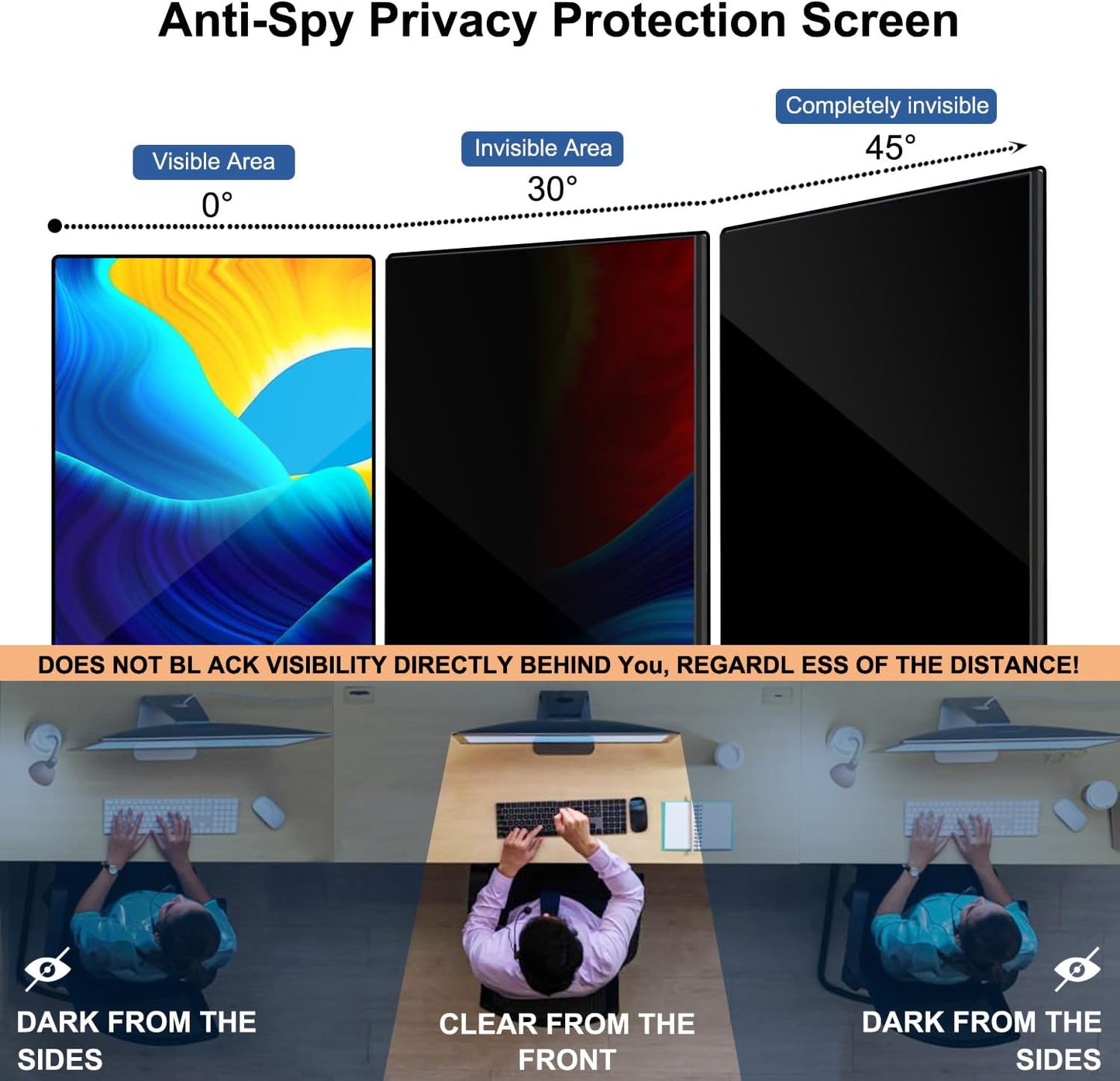 24 Inch Computer Privacy Screen Shield [2 Pack] for 16:10 Widescreen Desktop Monitor - Anti-Glare Blue Light Privacy Filter and Anti Spy Privacy Screen Protector Film
