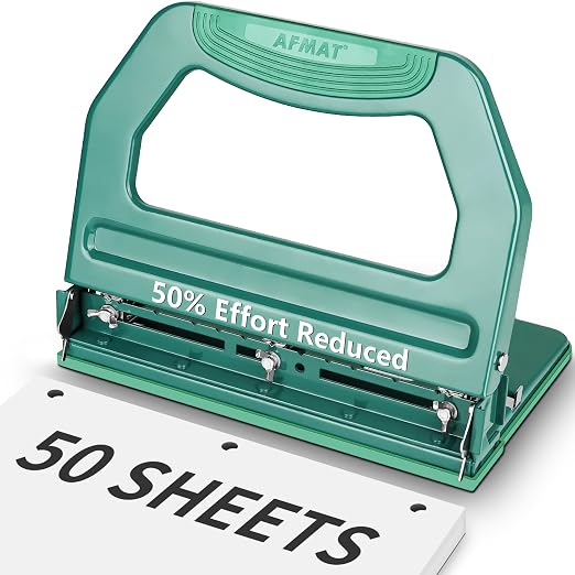 AFMAT 3 Hole Punch Heavy Duty, 9/32" Holes, 50-Sheet Hole Puncher 3 Ring by AFMAT