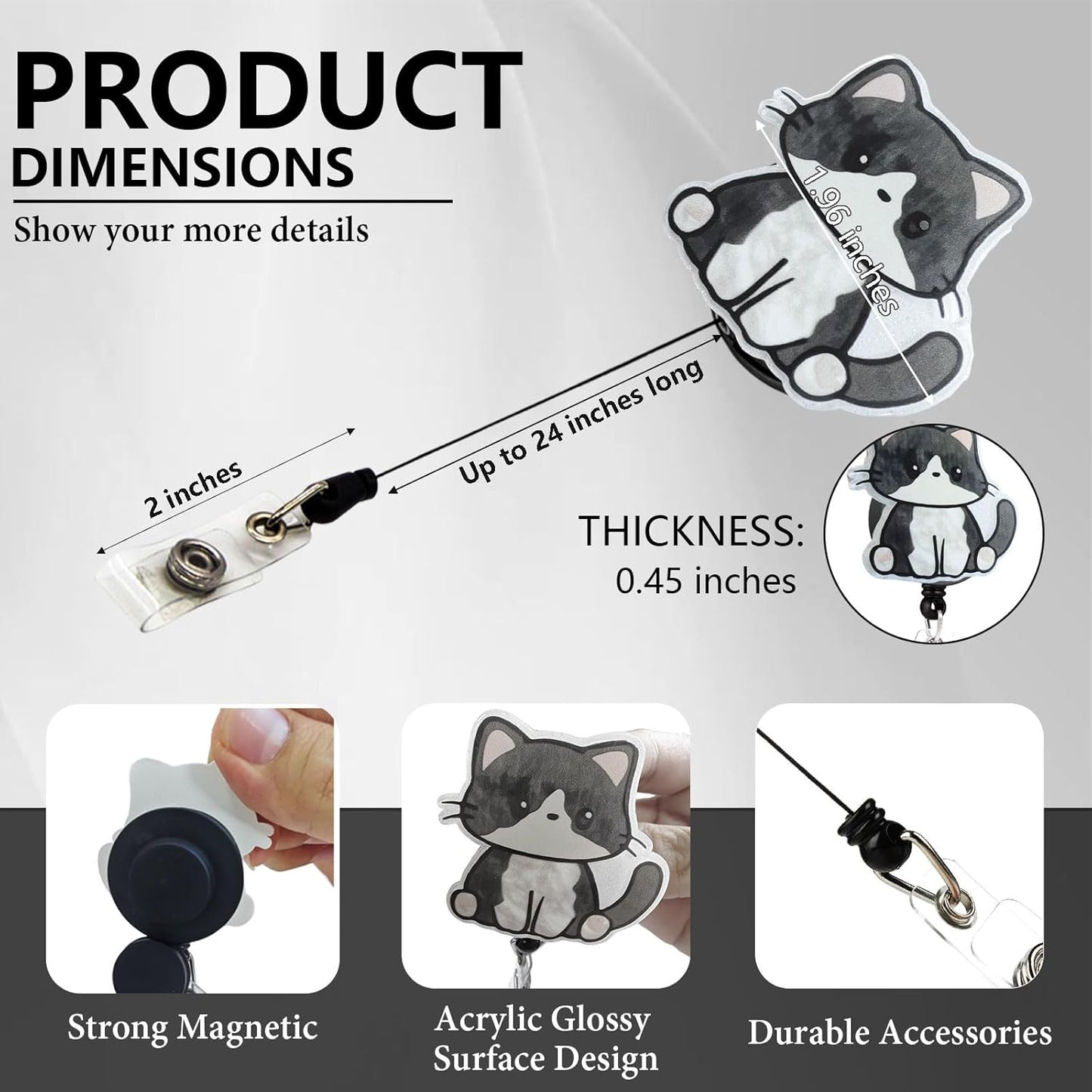 Magnetic Badge Holder, Funny Cute Cat Retractable Badge Reel, ID Card Clip for Nurses, Teachers, Office Professionals