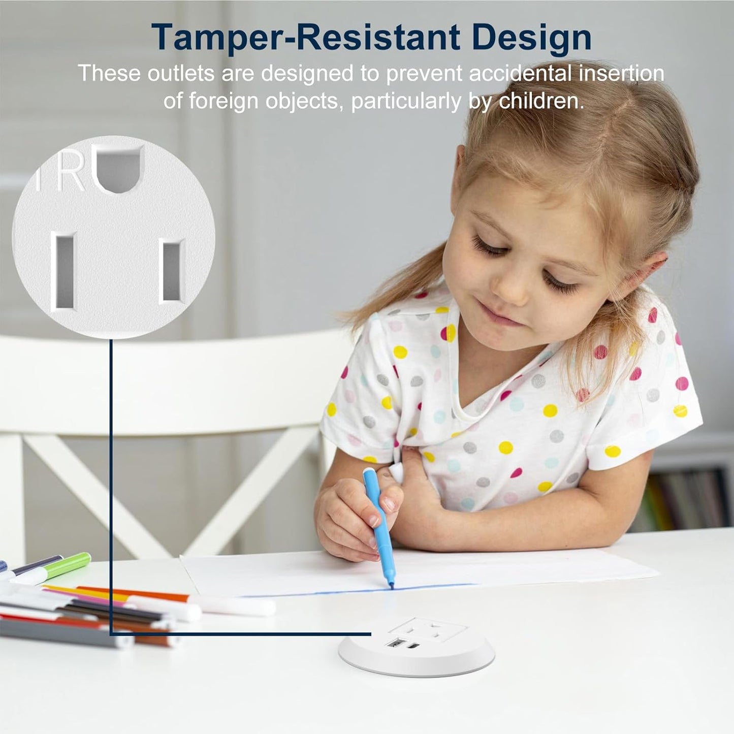 Recessed Power Grommet 2 inch,Tamper-Resistant Design AC Outlets, Fast Charging Station USB-C Port,Desk Hole Grommet Recessed Outlet,Round Desktop Conference Room Power Grommet Outlet (White)