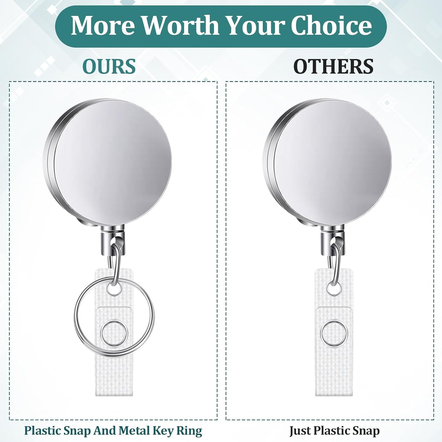 Leelosp 20 Pack Heavy Duty Retractable Badge Holder Reel Metal ID Badge Holder with Belt Clip Keyring Retractable Clip Bulk Card for Work Employee Doctor Nurse Gifts (Glossy Silver)