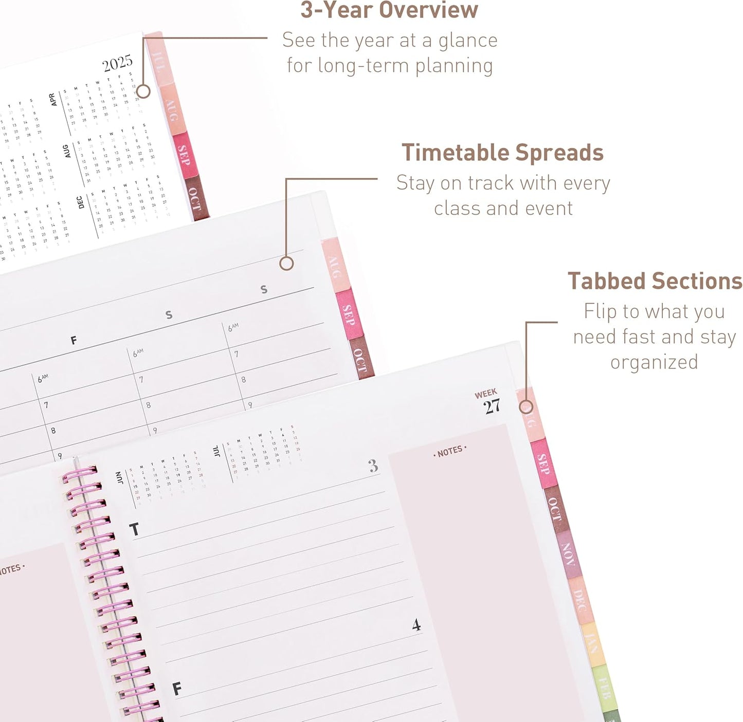 Rileys Academic Planner 2025-2026, Daily, Weekly & Monthly Planner, July 2025 - June 2026, Student Notes Pages, Twin-Wire Binding, Weekly Agenda for School & Work (8.5 x 11-Inches, Pink)