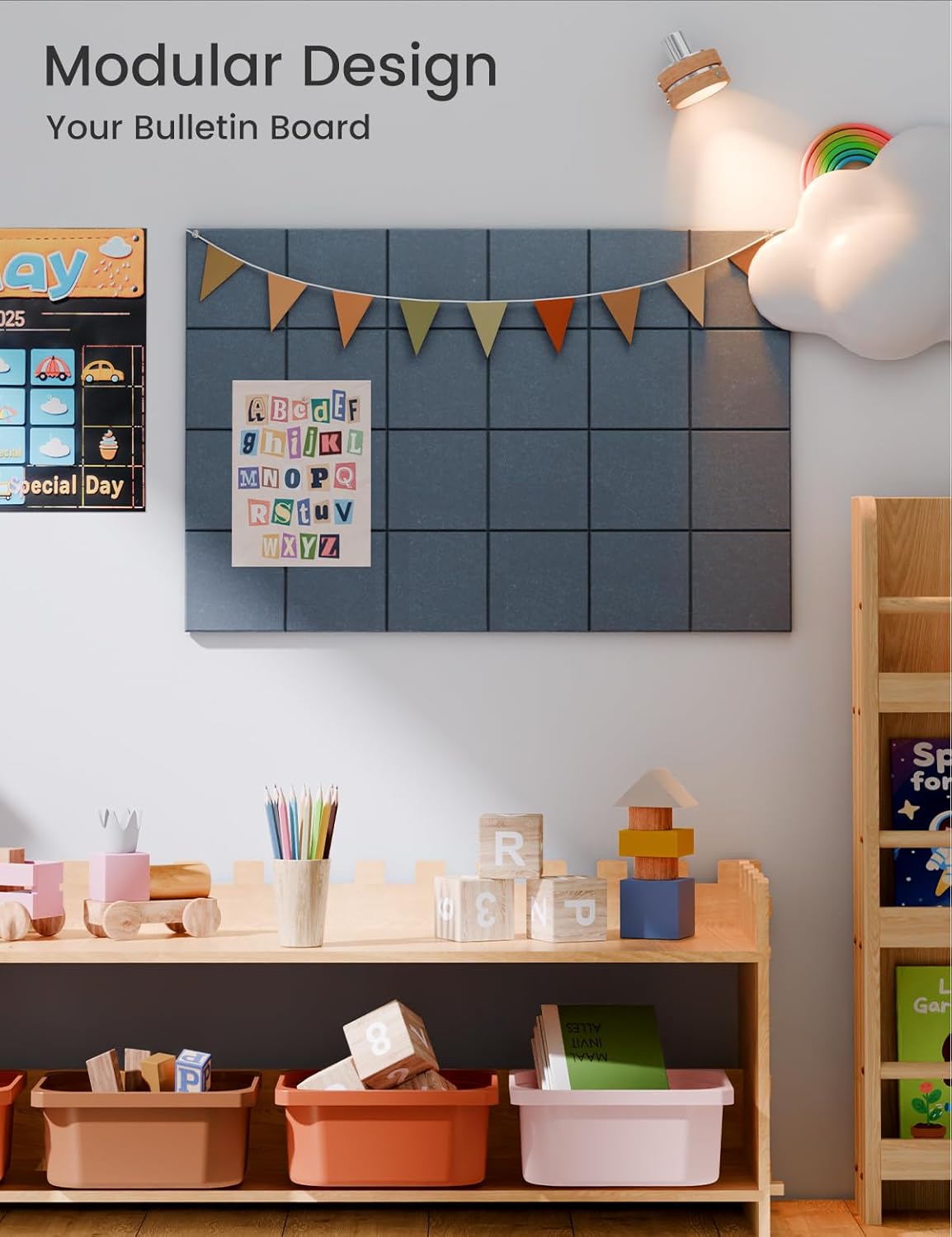 Felt Bulletin Board Tiles -28"x18" Cork Board Alternative for Office Decor, Push Pin Board Wall Organizer 6-Pack-Deep Charcoal Blue