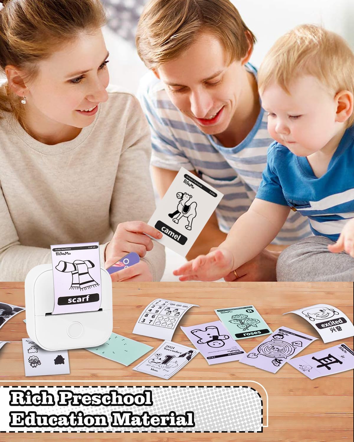 Memoking Sticker Printer - Mini Printer T02 Thermarote Mini Inkless Label Makers Thermal Sticker Maker Machine for Children Students, Compatible with Phone & Tablet, White