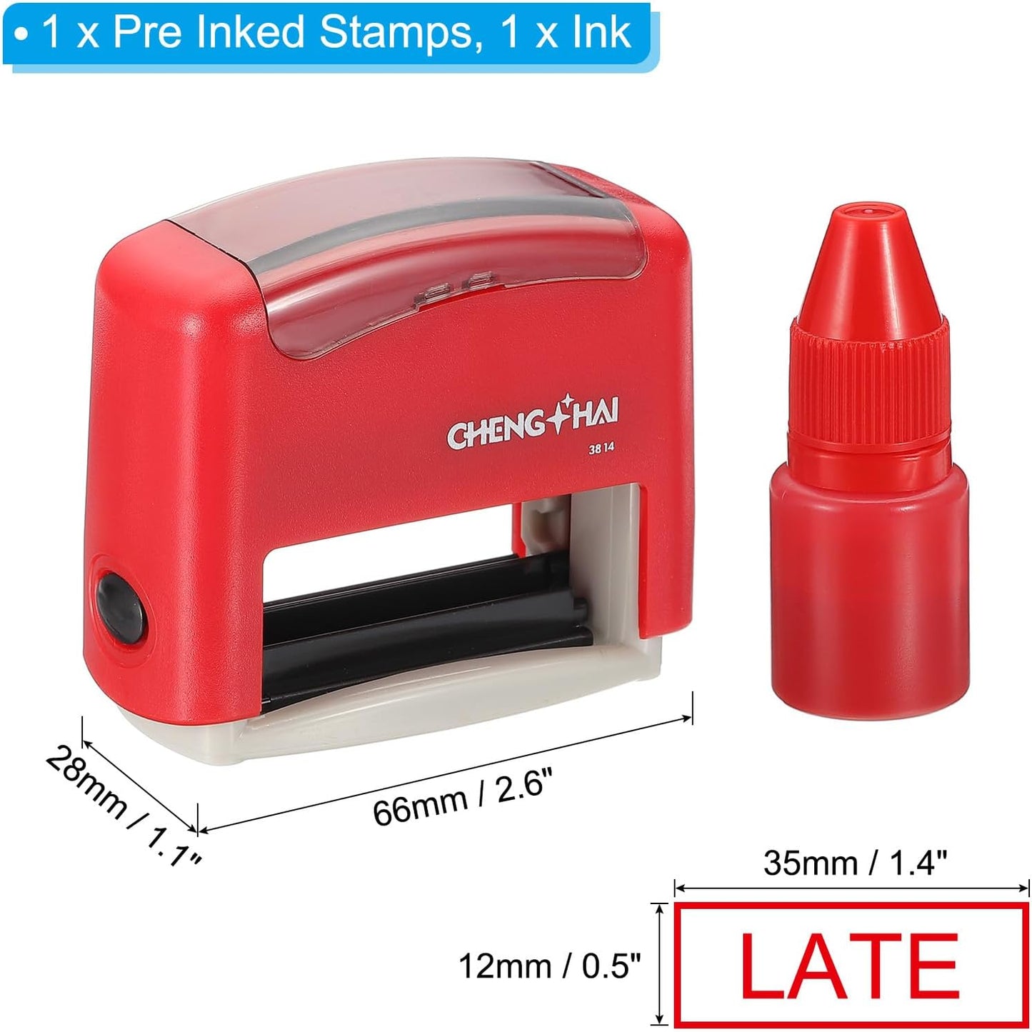 YOKIVE Late Self Inking Rubber Stamp, Office Ink Business Stamp for Office Documents, Paperwork, Warehouse, Label (Red)