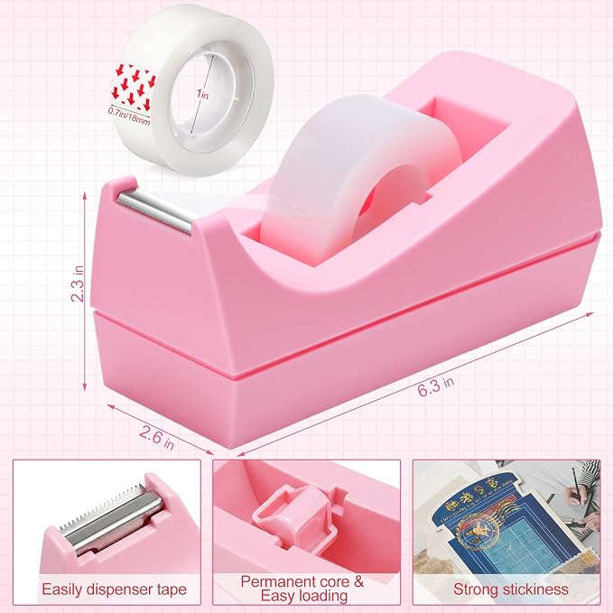 Yahenda 10 Pack Pink Desktop Tape Dispenser Non Skid Base - Image 2