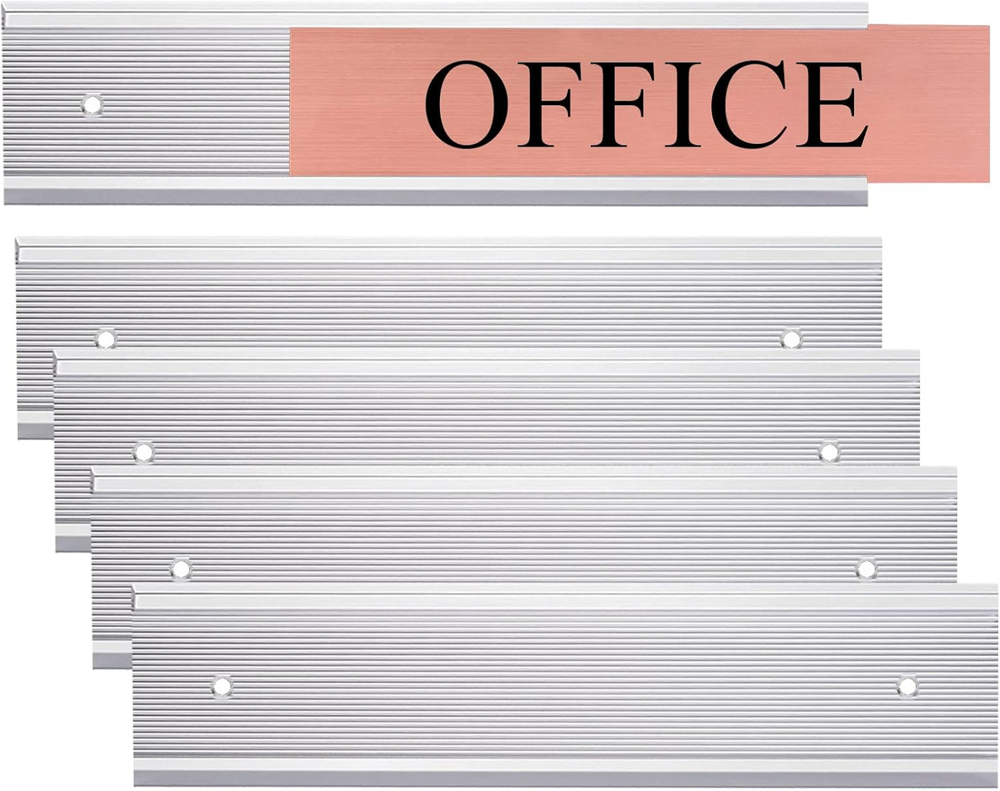 5 Pack Aluminum Wall or Door Name Plate Holder, Wall Mount Office Door Sign Holder with Double Sided Tape, for Business Department, Meeting Room, Room Number (Silver, 2" x 10")