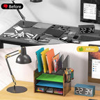 DAOUTIME 4-Tier Mesh Desk Organizer, Wooden Desk File Organizer - Image 7