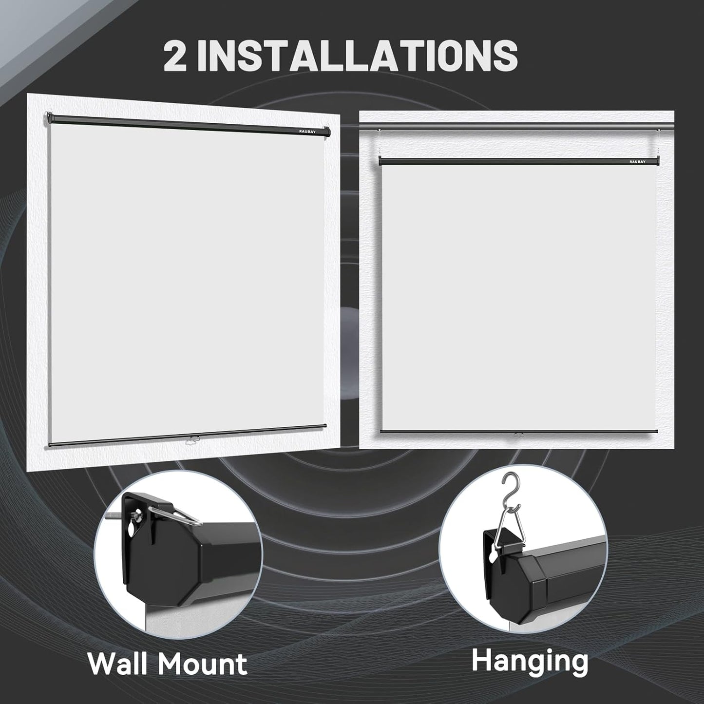 RAUBAY Retractable Pull Down White Screen Backdrop - 78.7" x 86.6" Collapsible Wall-Mount Background for Professional Video Production, Photography, TikTok and Video Conferencing