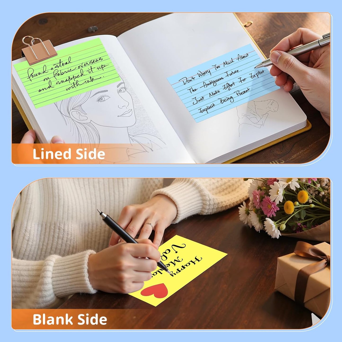 Index Cards 3 X 5, 250 Count, Colored Flash Cards For Studying, Lined Flashcards Notecards, Study Card, Ruled Front And Blank Back, Heavy Note Cards For Office, Home And School