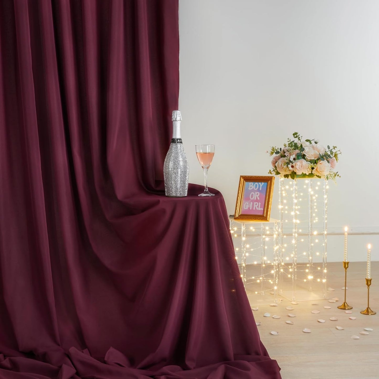 Burgundy Backdrop Curtains 4 Panels 5ft x 10ft Polyester Photo Backdrop Drapes for Wedding Christmas Party Background Decorations 20x10 FT