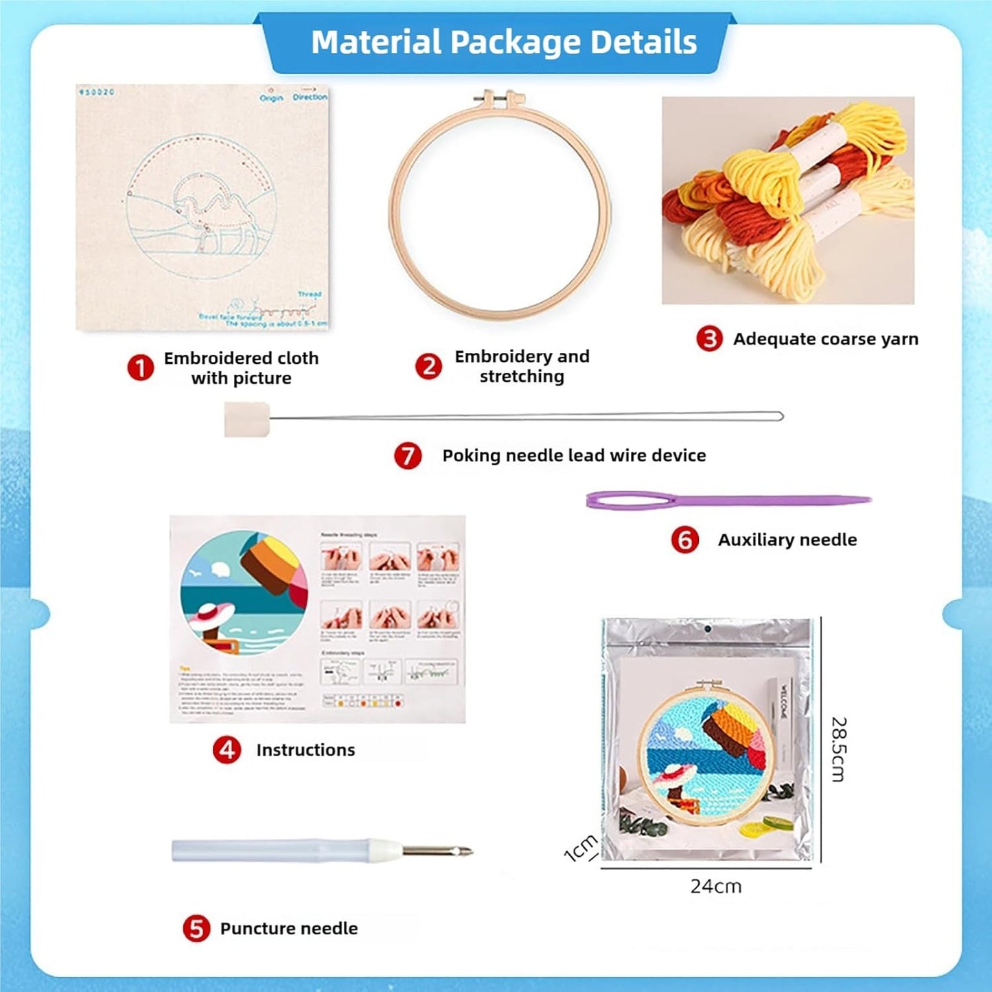 Punch Needle Kits Adults Beginner DIY Hawaiian Style 8 in Hoop Embroidery Set Starter Punch Needle Tool for Art Crafts, Ideal for All Ages, Perfect Festival Decoration & Gift (Setting Sun)