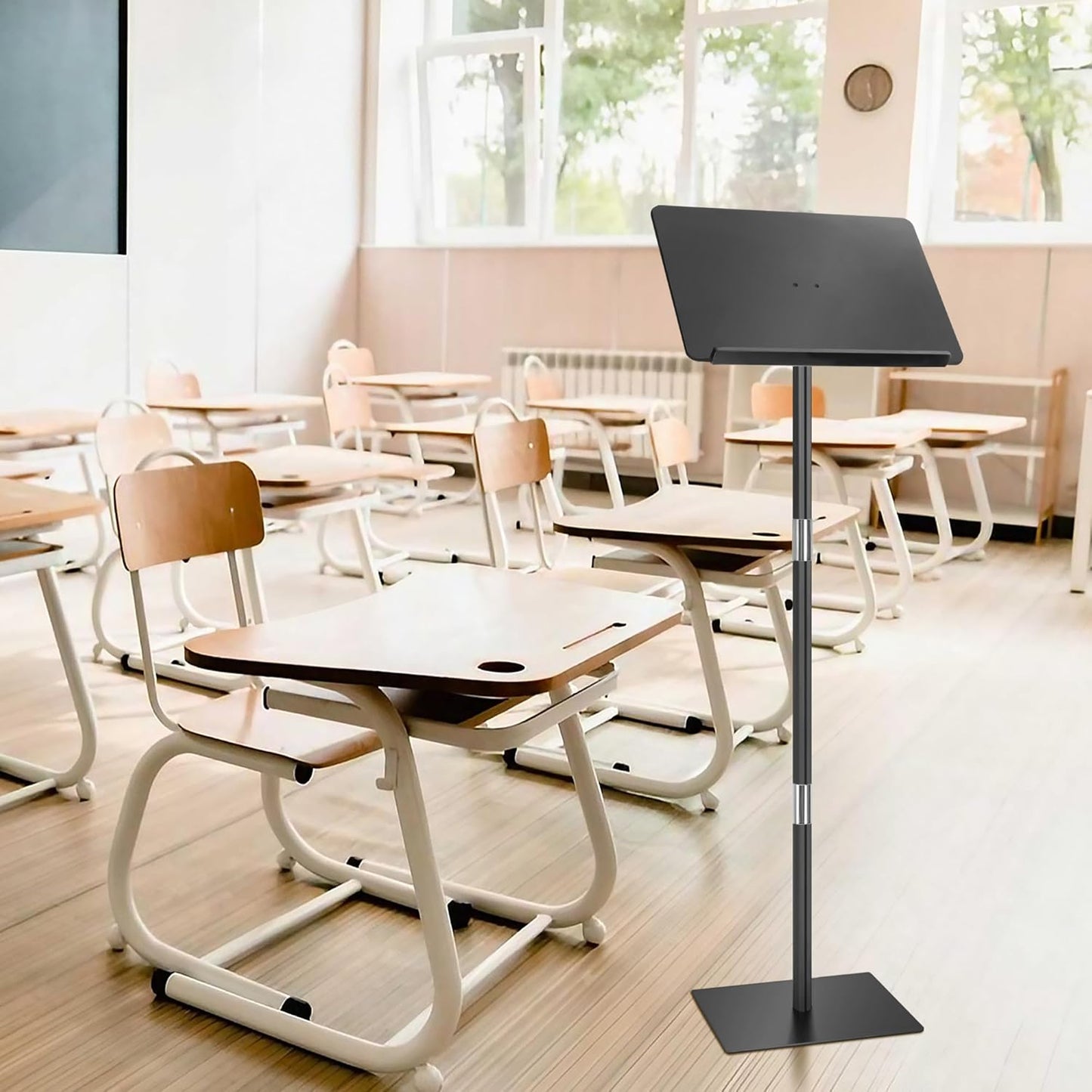 Podium Stand, Lecterns & Podiums, Acrylic Adjustable Angles with Metal Base, Podium for Church, Weddings, Classroom, Speech, 16" L x 12" W x 42.5" H (Black)