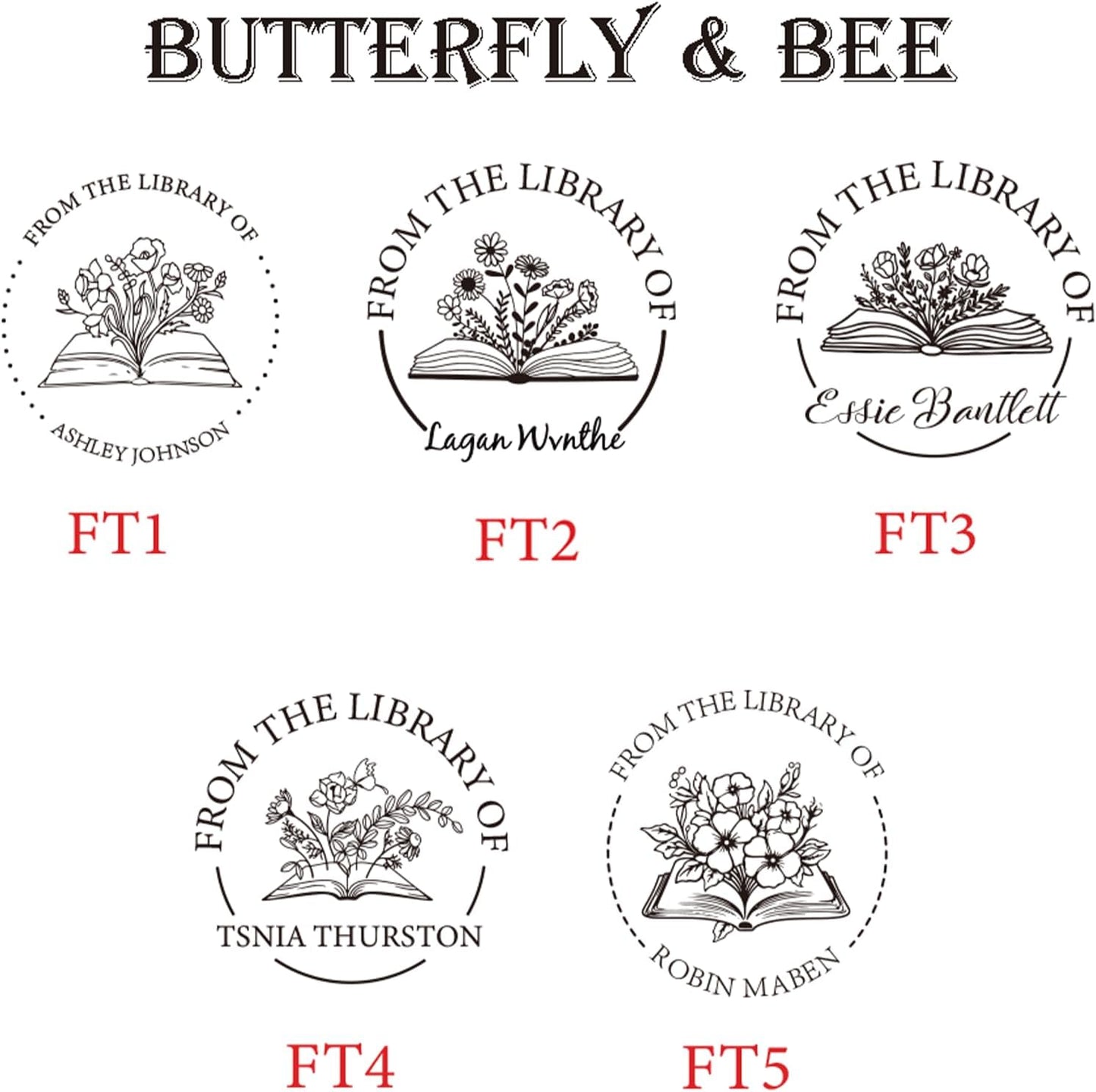 Personalized Book Embosser Stamp with Name & Design, Custom Hand Carved Library Embosser Set, Elegant Invitation Seal of Self-Inking from Library Stamp Kit (Flowers & Tree)