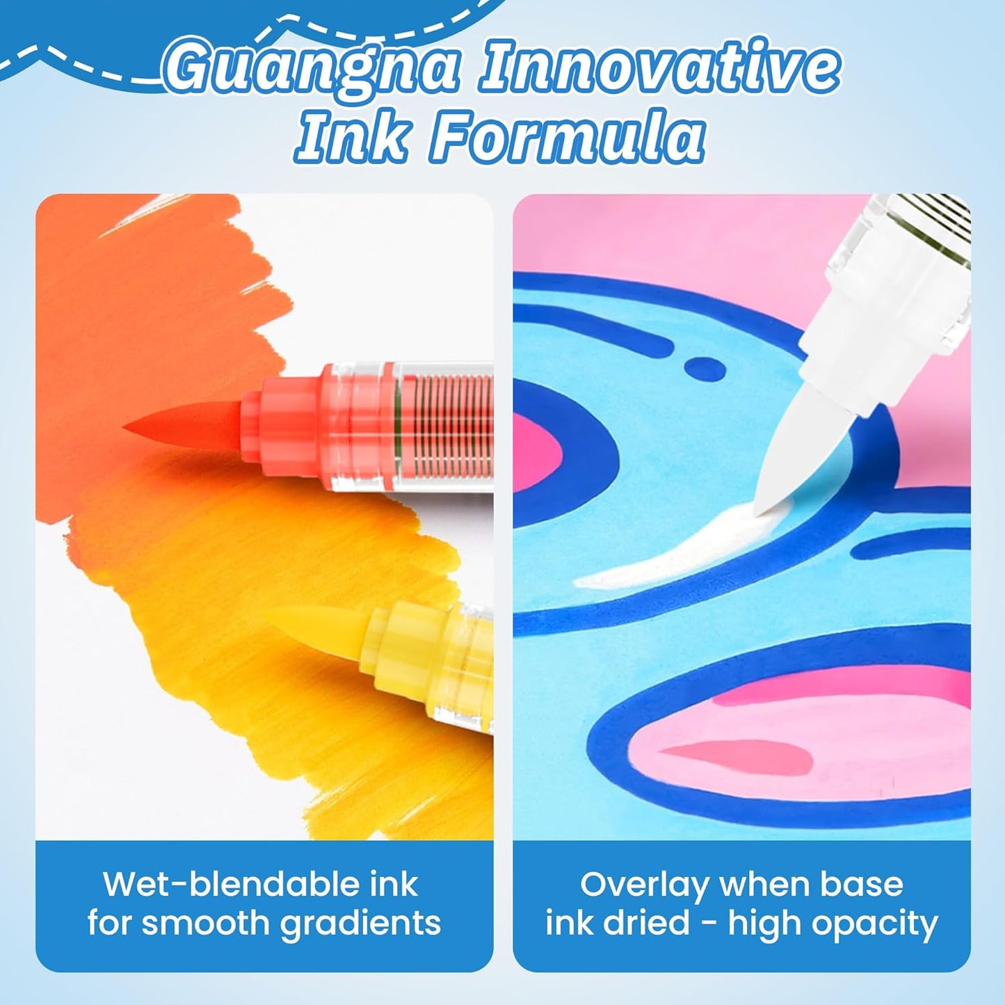 Guangna Acrylic Paint Markers Brush Tip, 60 Vivid Colors with Direct-Liquid Ink Control System, Professional-Grade Paint Pen for Rock Painting, Canvas, Glass, Plastic, Fabric & Creative Crafts