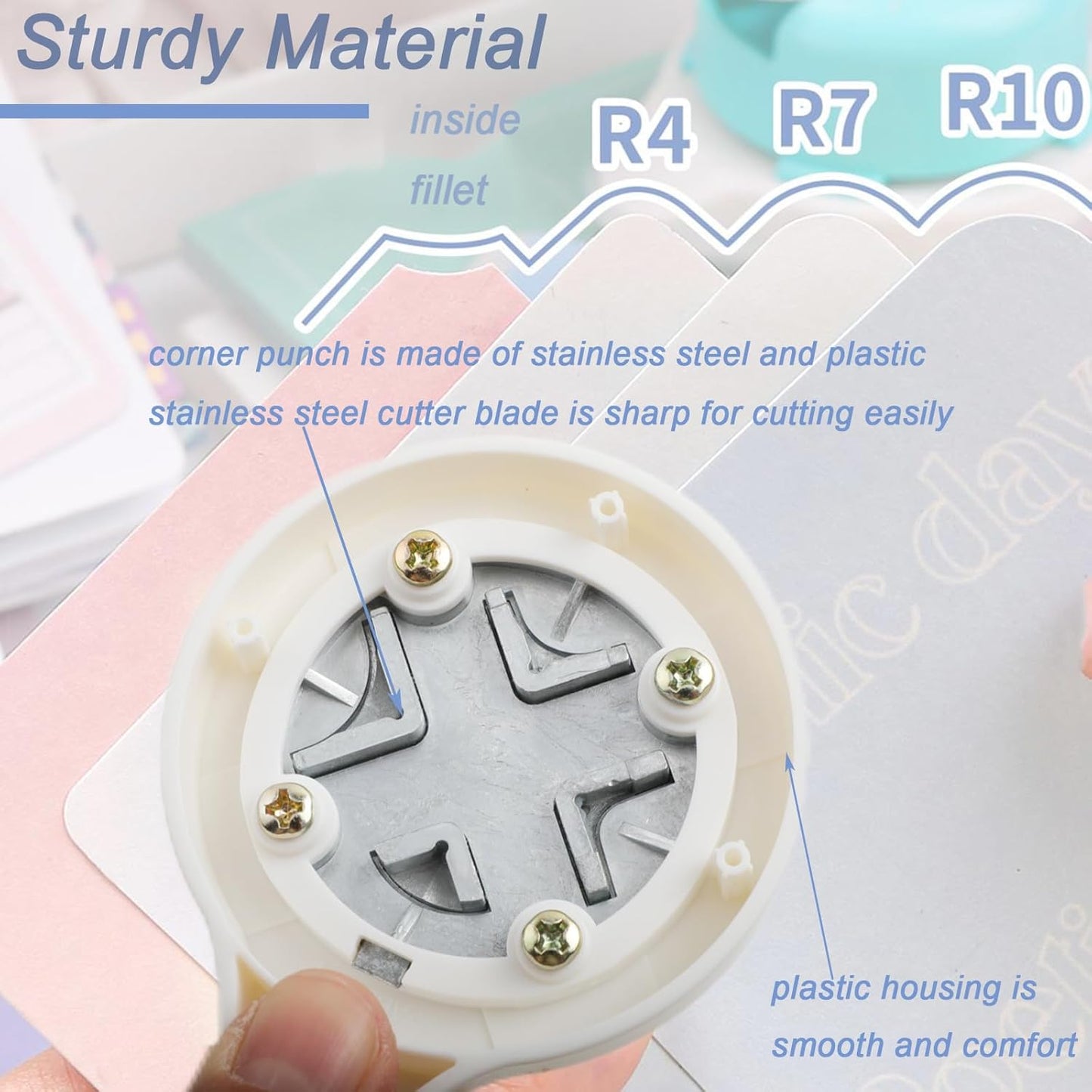 Corner Punch 4 in 1 Corner Rounder Punch (R4+R7+R10+Inside Corner) Corner Cutter for DIY Scrapbooking Photo Tags (Purple)