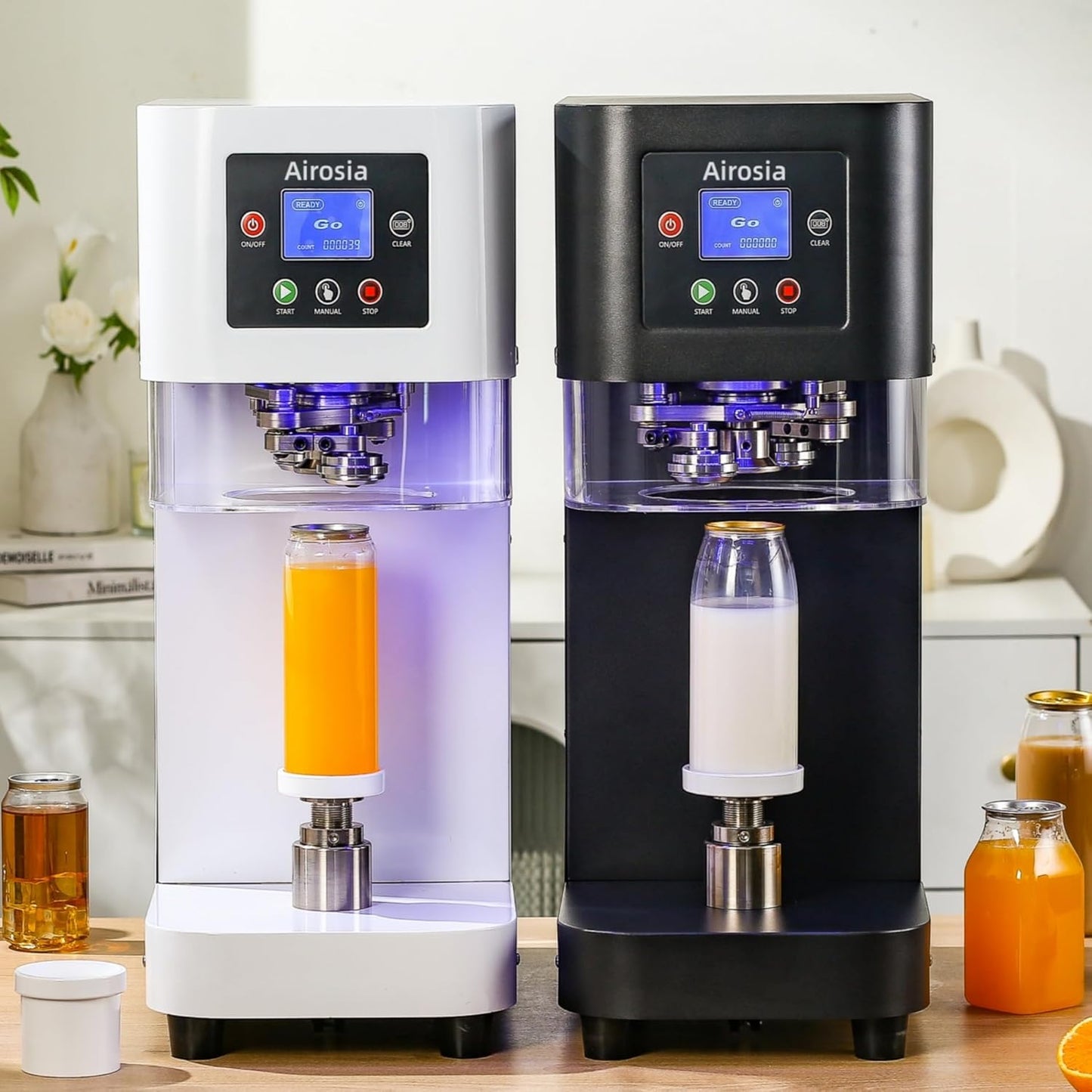 Commercial Can Sealing Machine- 2.4-6.7 inch Height Adjustable,Automatic soda can sealer machine for Plastic and Aluminum Beer Can (5.5cm in Diam)-Black Cup Sealing Machine