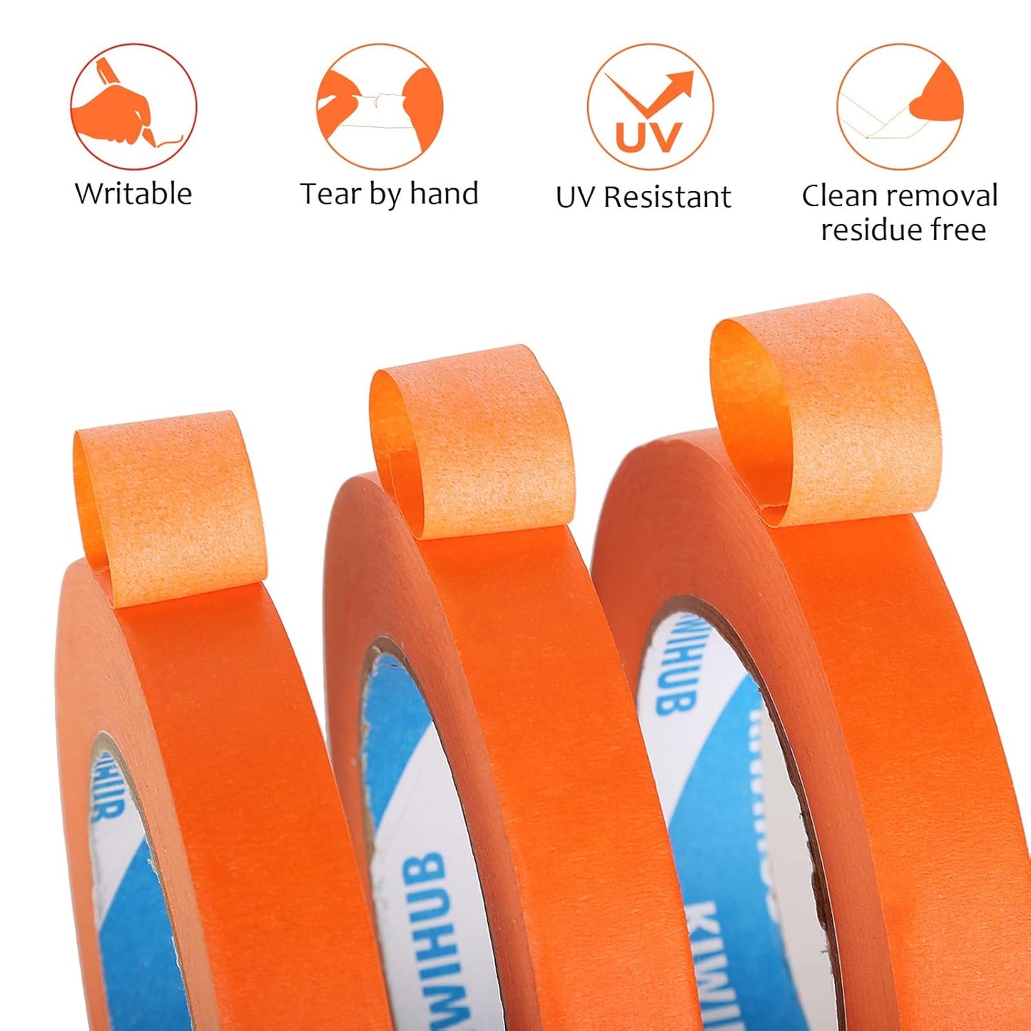 Orange Painters Tape,0.7" x 60 Yards x 3 Rolls (180 Yards Total) - Medium Adhesive Masking Tape for Painting,Labeling,DIY Crafting,Decoration and School Projects