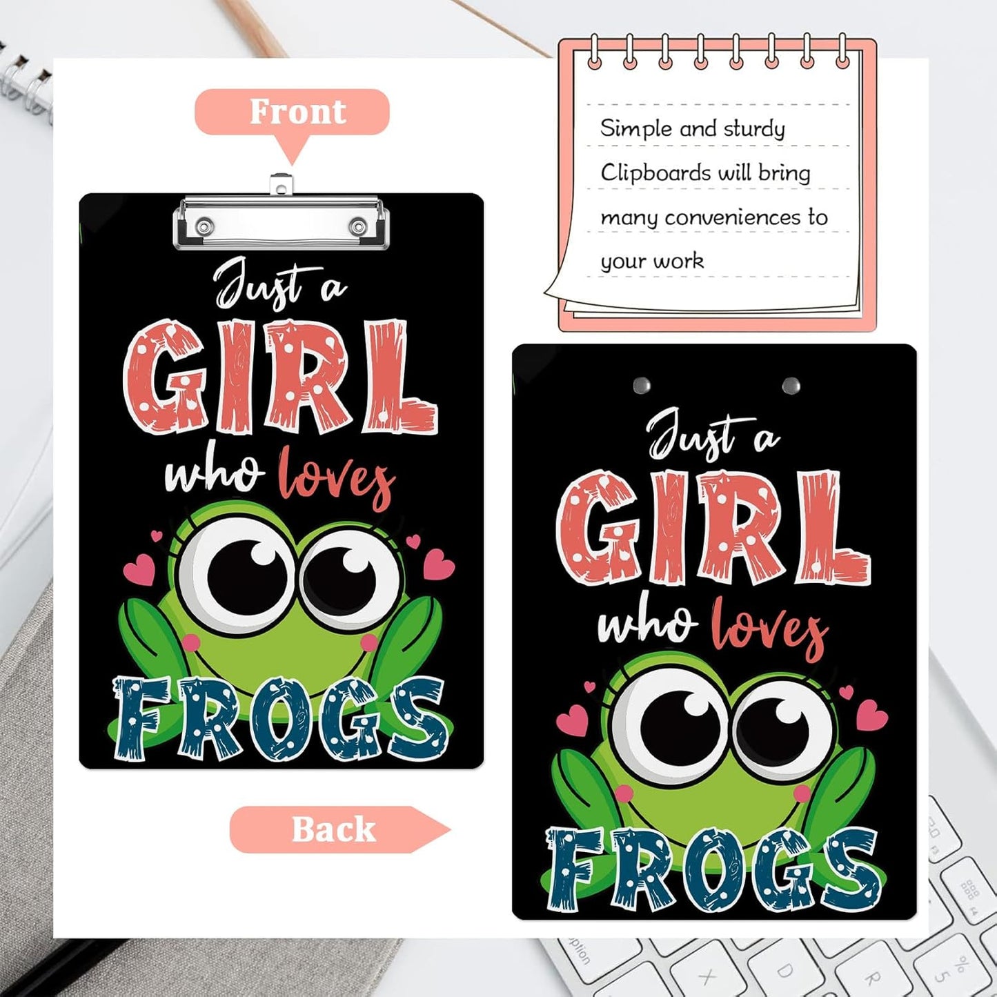 Just A Girl Who Loves Frogs Plastic Clipboards,Cute Fashion Clipboard Decorative 8.5" x 12.5"Standard A4 Size Clipboards,Acrylic Clipboard for Teacher,Social Worker,Students,Nurse,Office Supplies