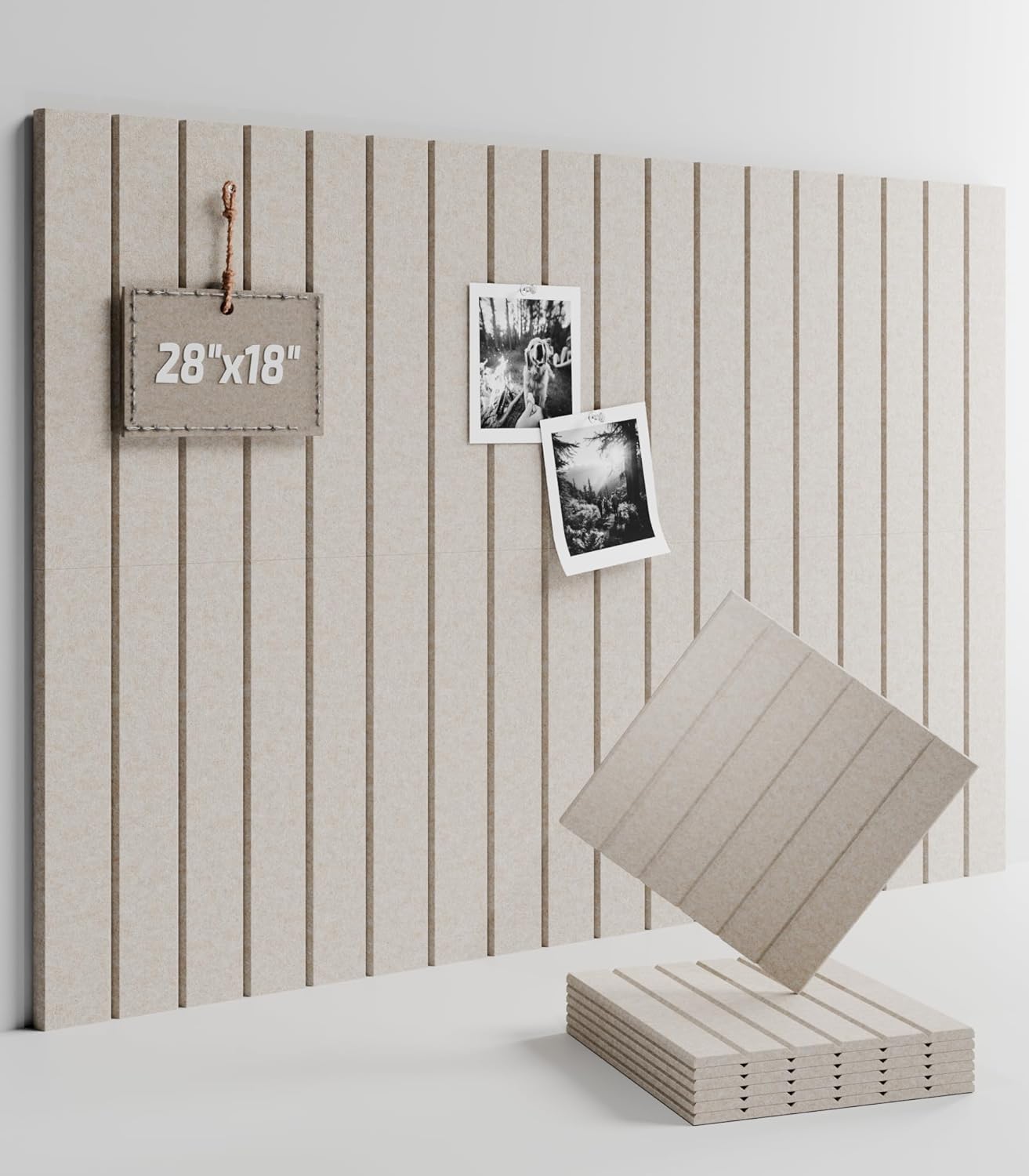 Felt Bulletin Board Tiles -28"x18" with 40 Adhesive Tabs, Cork Board Alternative for Office Decor, Push Pin Board Wall Organizer 6-Pack (Oatmeal)