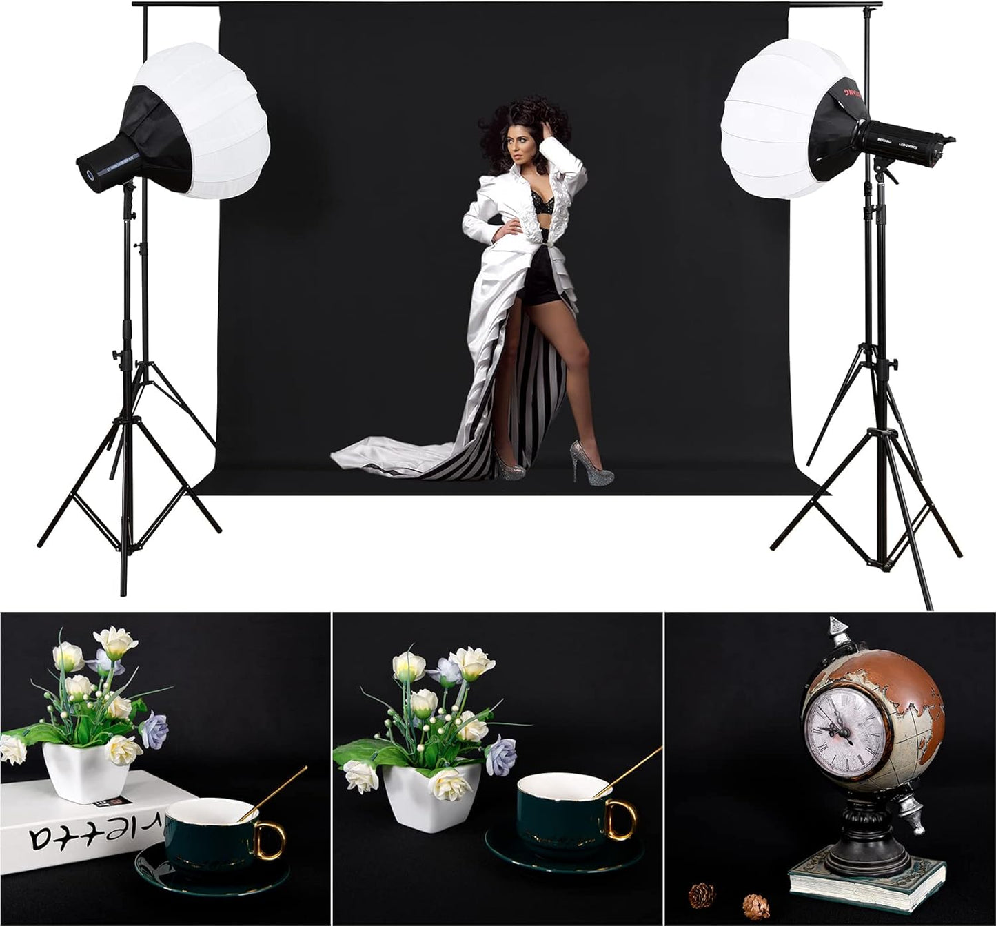 Joccun 5X7FT Black Backdrop Background for Photography,Polyester Backdrop Curtain Background Screen for Photography,Photoshoot,Video Recording,Studio(5X7ft,Black)