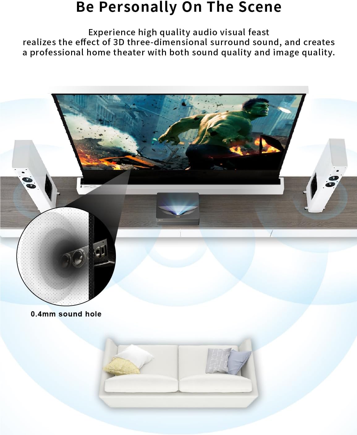 VIVIDSTORM-Home Cinema S 72 inches Portable Folding Stand Floor Rising Movie Screen Sound Transparent Perforated White Screen Compatible with Ordinary Projector,VWSDSTPW72H
