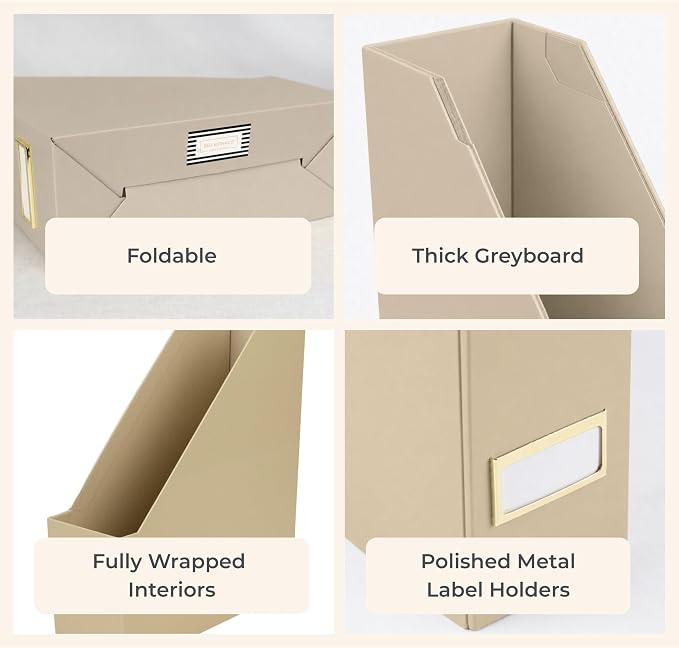 BLU MONACO | Set of 6 Foldable Taupe Magazine File Holders - Image 7