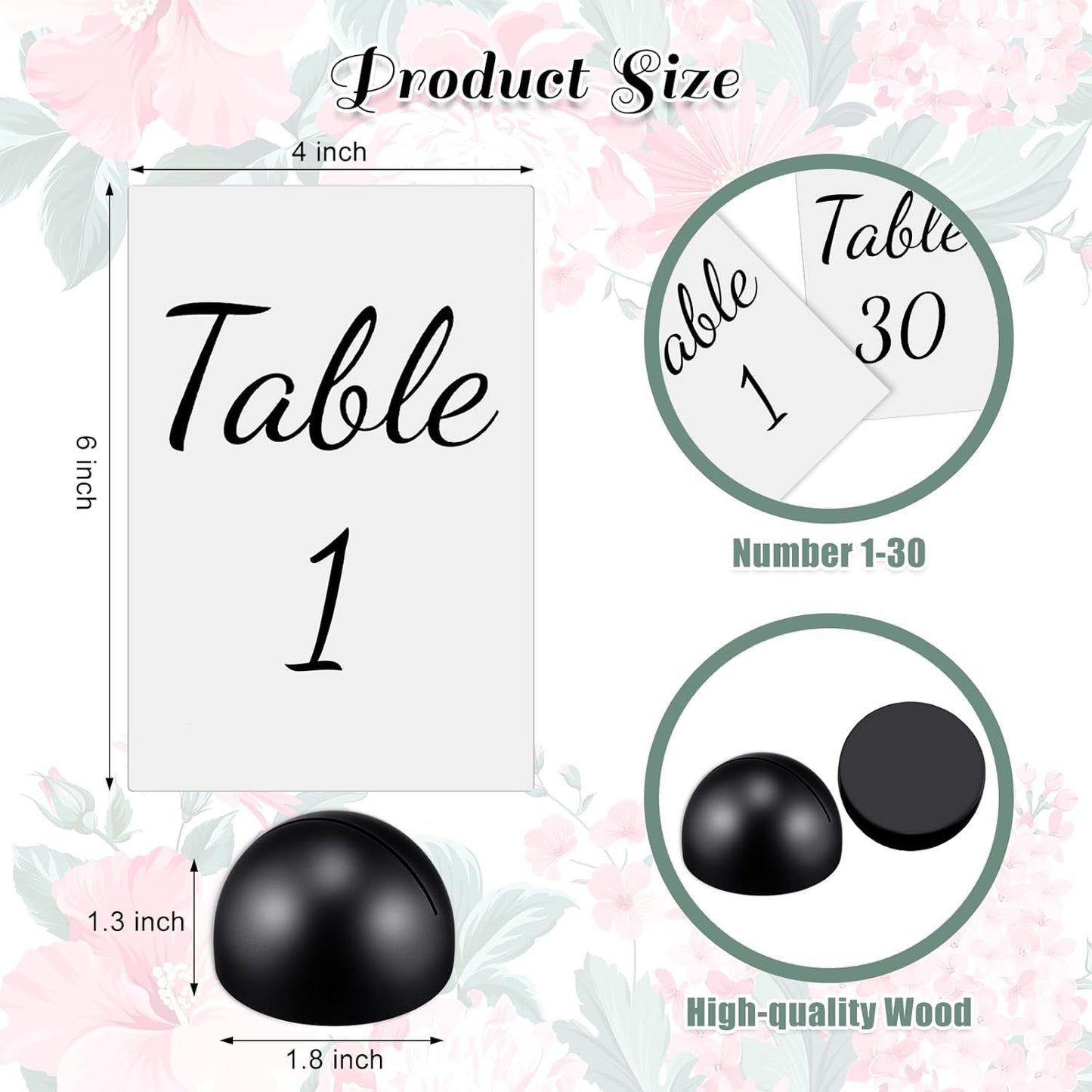 Queekay 30 Packs Gold Round Table Number Stands with 1-30 Cards- 4x6 Inch, Wedding Table Number Holders for Reception, Centerpieces, Party Decorations(Black)