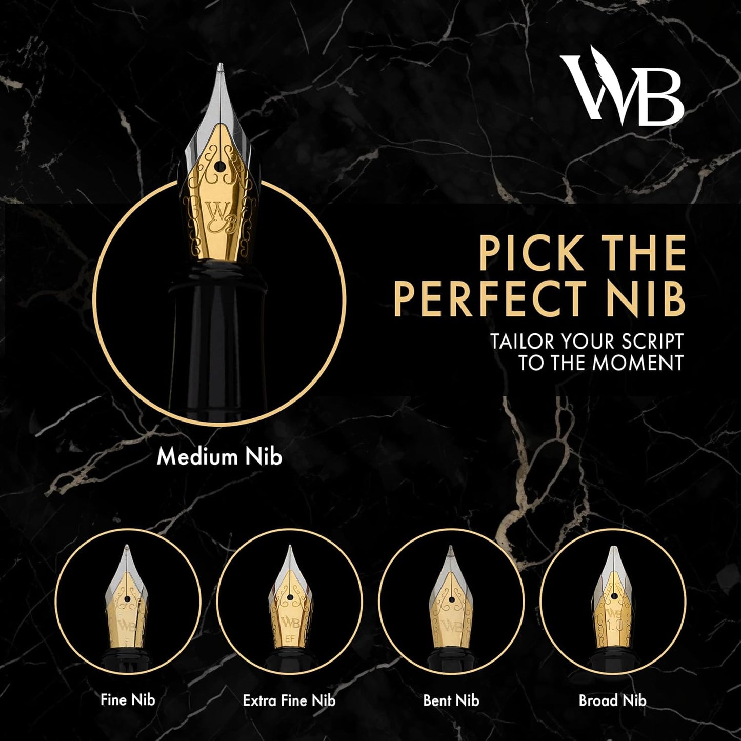 Wordsworth & Black Fountain Pen Set, 18K Gilded Bent Nib, Includes 24 Pack Ink Cartridges, Ink Refill Converter & Gift Box, Gold Finish, Calligraphy, [Black Gold], Perfect for Men & Women