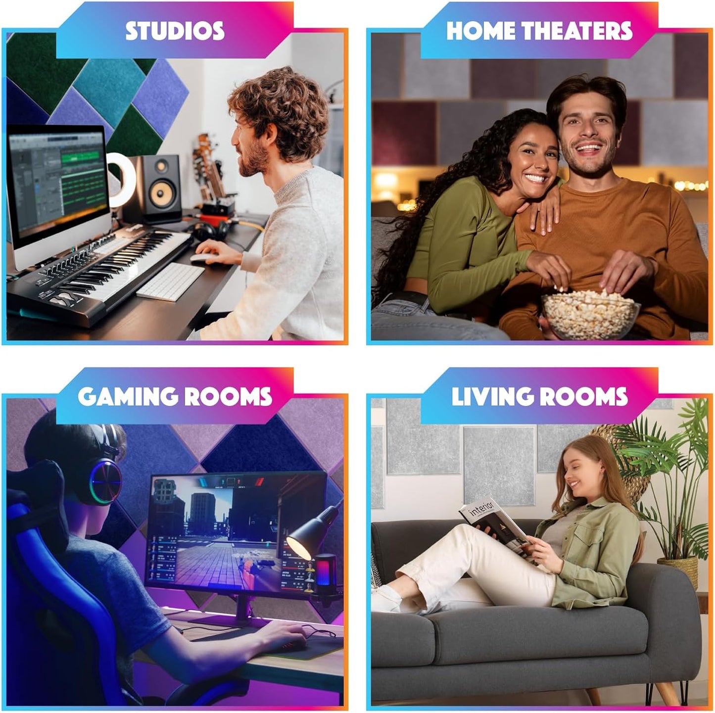 18 Pack Acoustic Panels Self Adhesive Sound absorbing Wall Panels, High Density Dampening Panel, 12X12X0.4 Inch Square Wall Panels in Home,Office,Reccording Room,Studio (Water Gray)