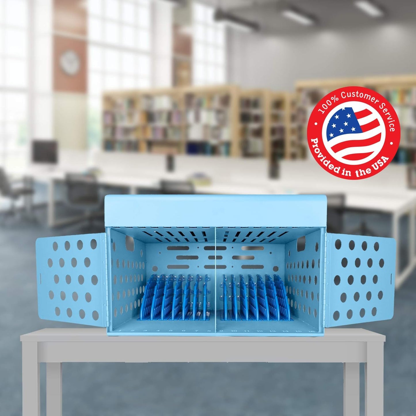16-Device Charging Station for Laptops & Tablets, Wall-Mount Metal Charging Cabinet for Chromebooks, iPads – Lockable Charging Cart with Cable Management & Power Organization for Schools & Offices