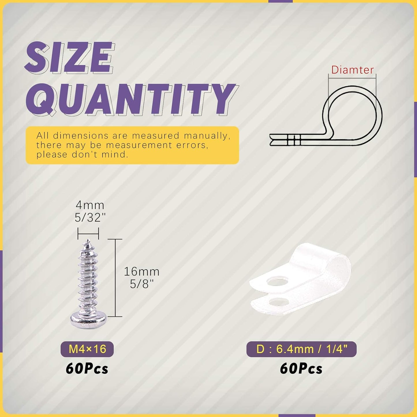 Swpeet 60 Pack White 1/4" Nylon Plastic R-Type Cable Clips Clamp Kit, Nylon Screw Mounting Cord Fastener Clips with 60 Pack Screws for Wire Management