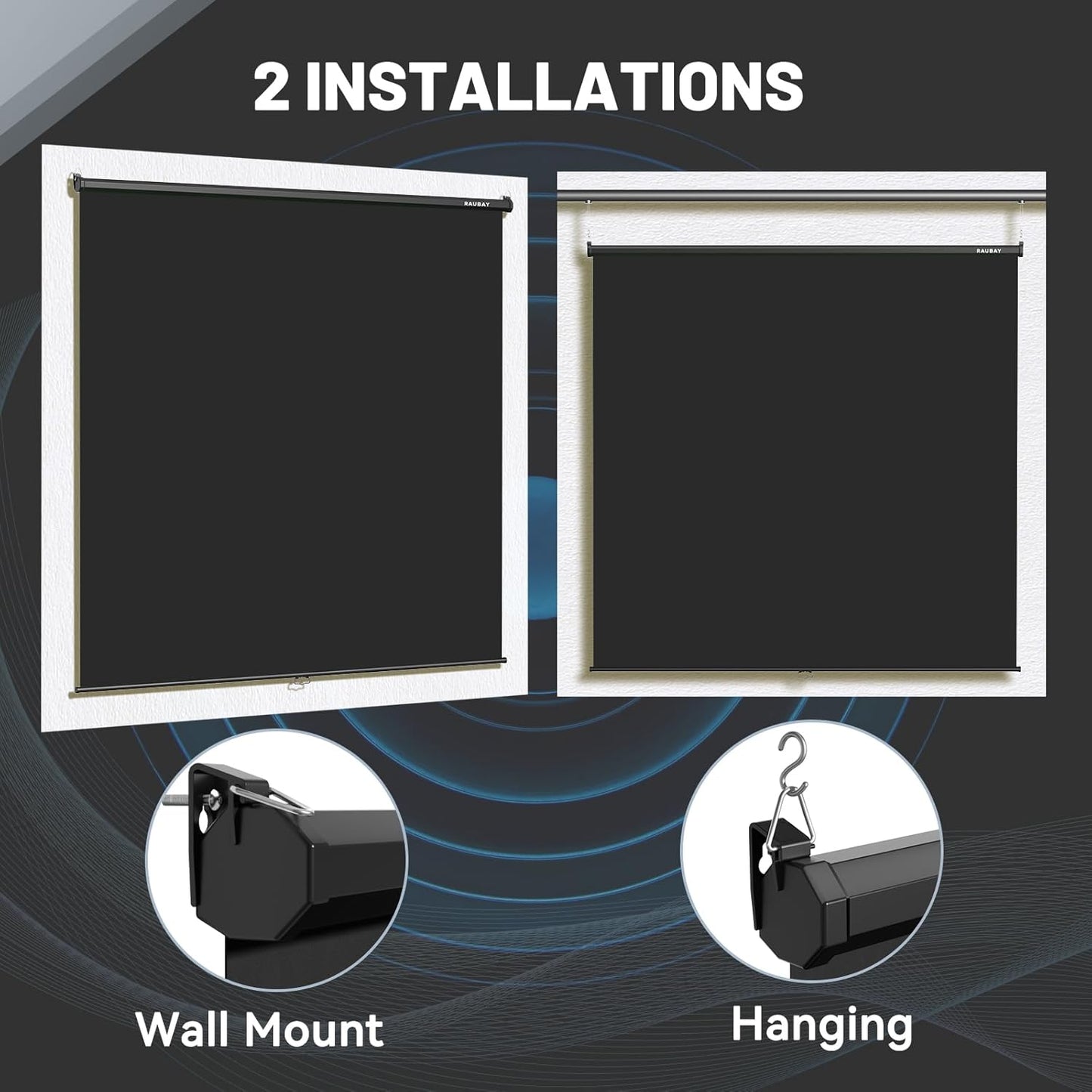 RAUBAY Retractable Pull Down Black Screen Backdrop - 78.7" x 86.6" Collapsible Wall-Mount Background for Professional Video Production, Photography, TikTok and Video Conferencing