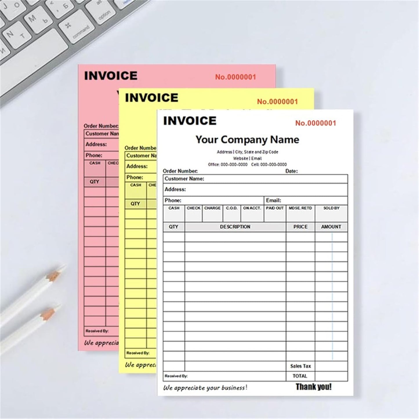 Custom Invoice Book in 3-Part /2-Part Receipt Book with Carbon Copies Personalized Carbonless Service Invoice Form Books Sales Order Book with Company Name Logo Address,A-Invoice Book