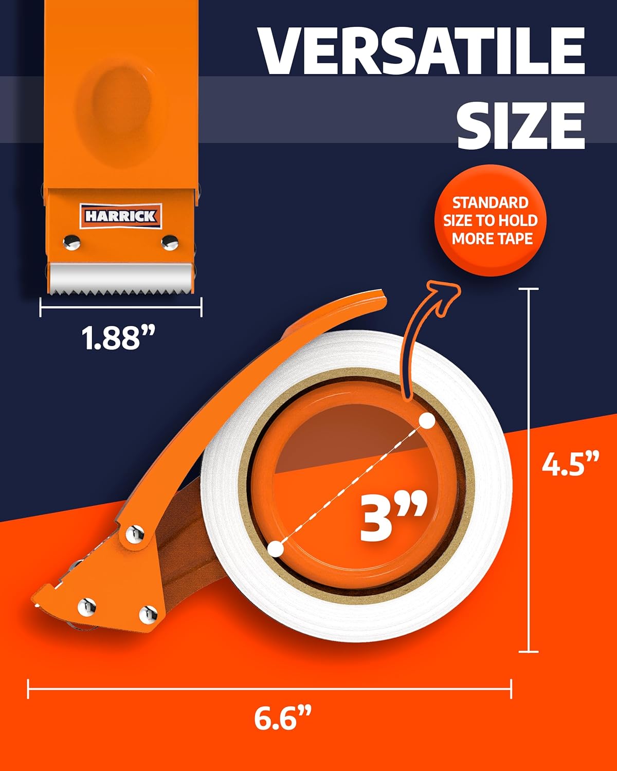 Clear Packing Tape with Dispenser 1.88 inch - Metal Strong & Durable Heavy Duty Packing Tape with Dispenser - Strong Strapping Tape with Dispenser Easy Tear & Seal - 1 Roll / 1 Dispenser / 54.5 Yards