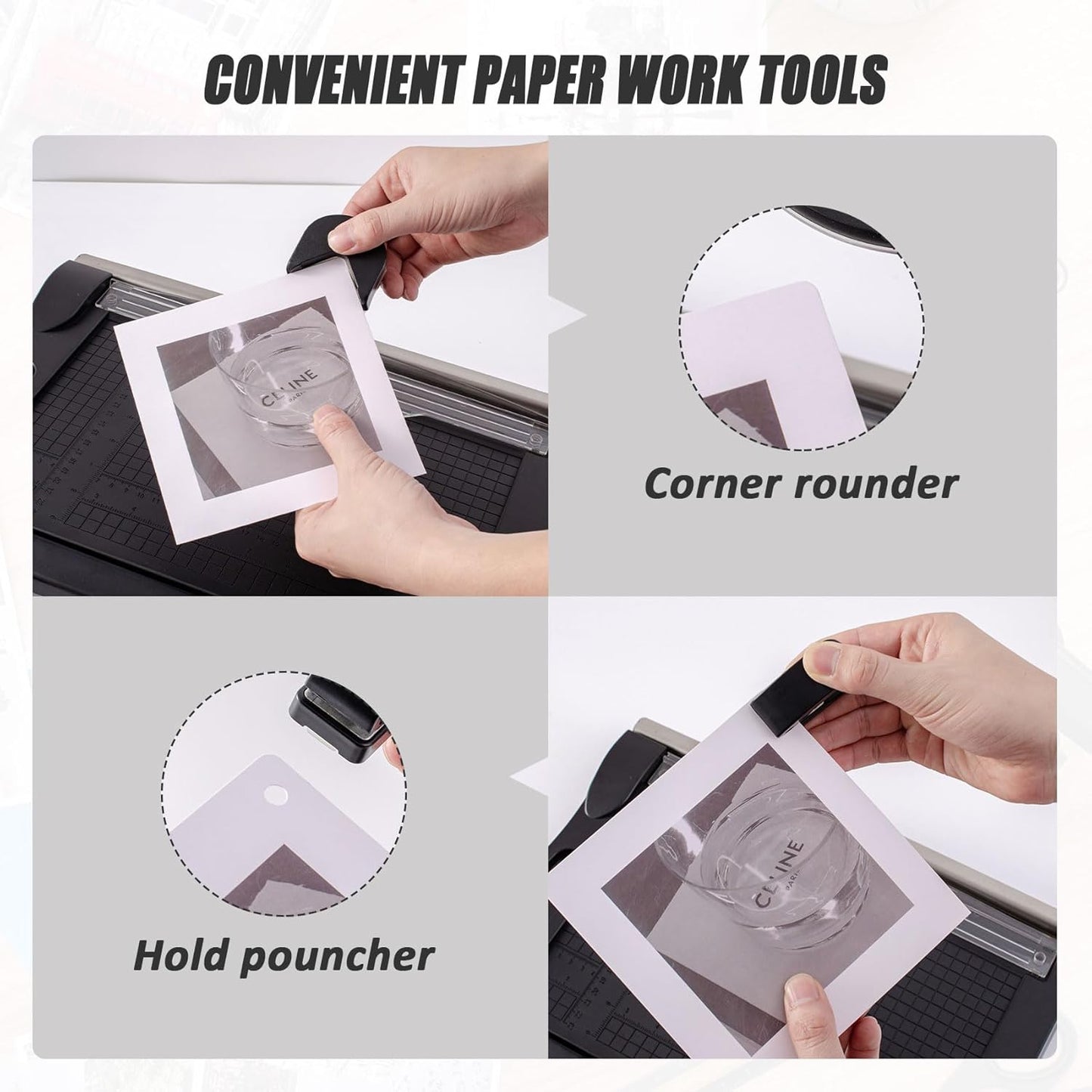 TIANSE Paper Cutter 3 in 1 Paper Trimmer Guillotine with Safety Blade Lock 5 to 10 Sheet Capacity Paper Cutting Board for Home Office School