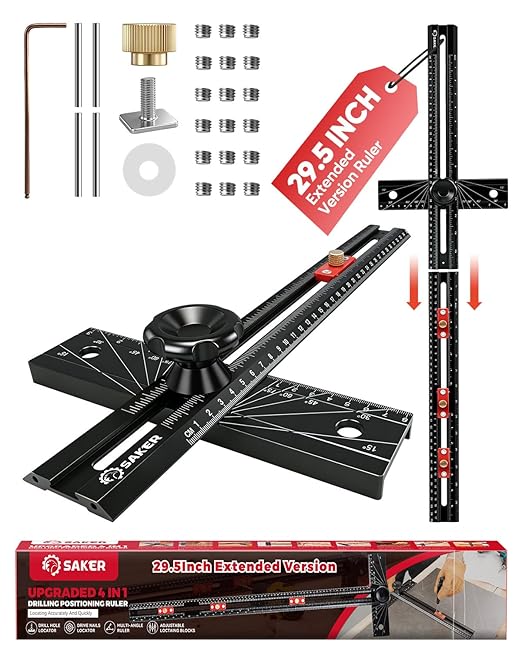 Saker 4-in-1 Scriber Marking Line Ruler, 29.5in Spliceable Extended T Square by Saker