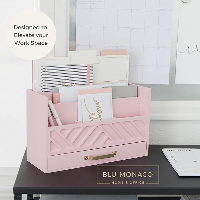 BLU MONACO | Pink Desk Organizers Wooden Mail Organizer - Image 3