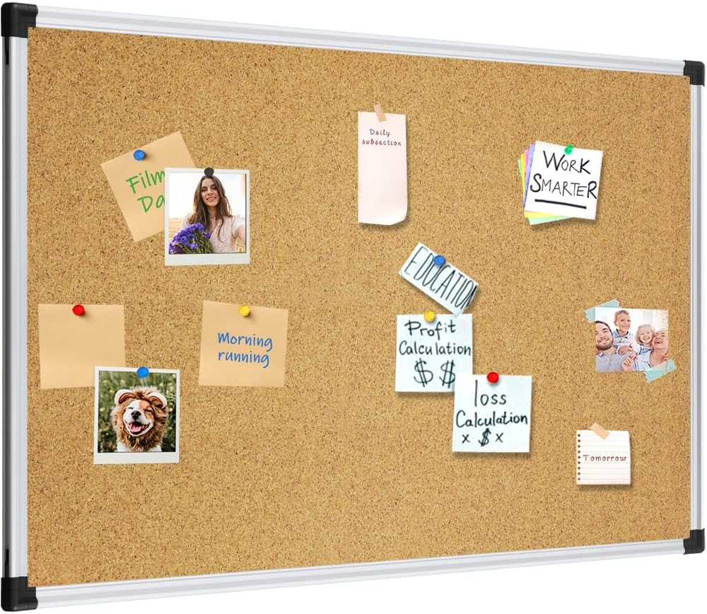 XBoard 24 x 18 Inch Cork Bulletin Notice Pin Board for Wall with Aluminum Frame for Home School & Office Display (Pack of 2)