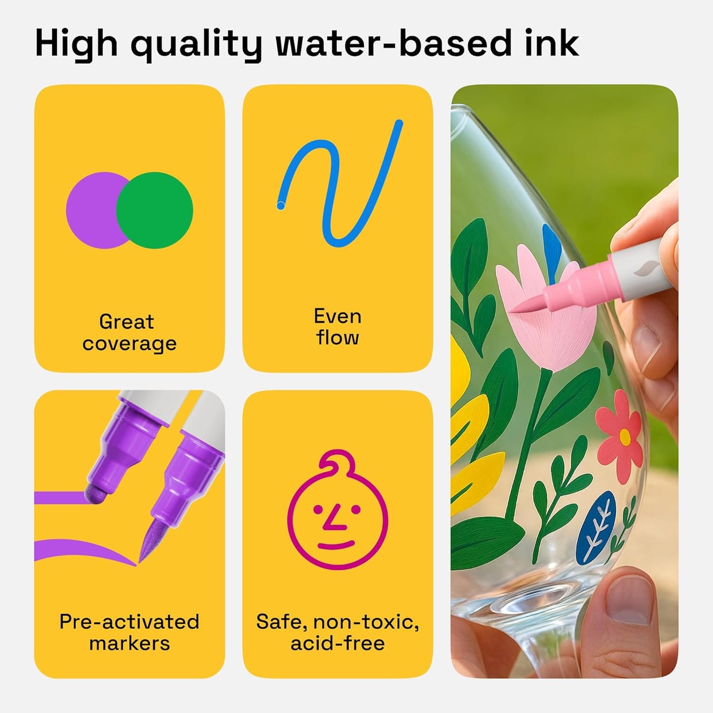 ARTISTRO 12 Wine Glass Acrylic Paint Markers - Washable Non-Toxic Dual Tip Acrylic Paint Pens for Car Window, Mirror, Ceramic