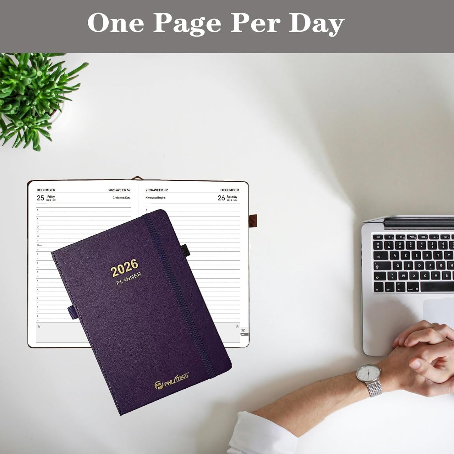 2026 Daily Planner/Calendar, One Page Per Day, Daily Monthly Agenda Planner with Time Slots and Monthly Tabs, Jan - Dec 2026, 5.7" x 8.25" Appointment Book, Pen Holder, Leather Cover (2026-Sky blue)