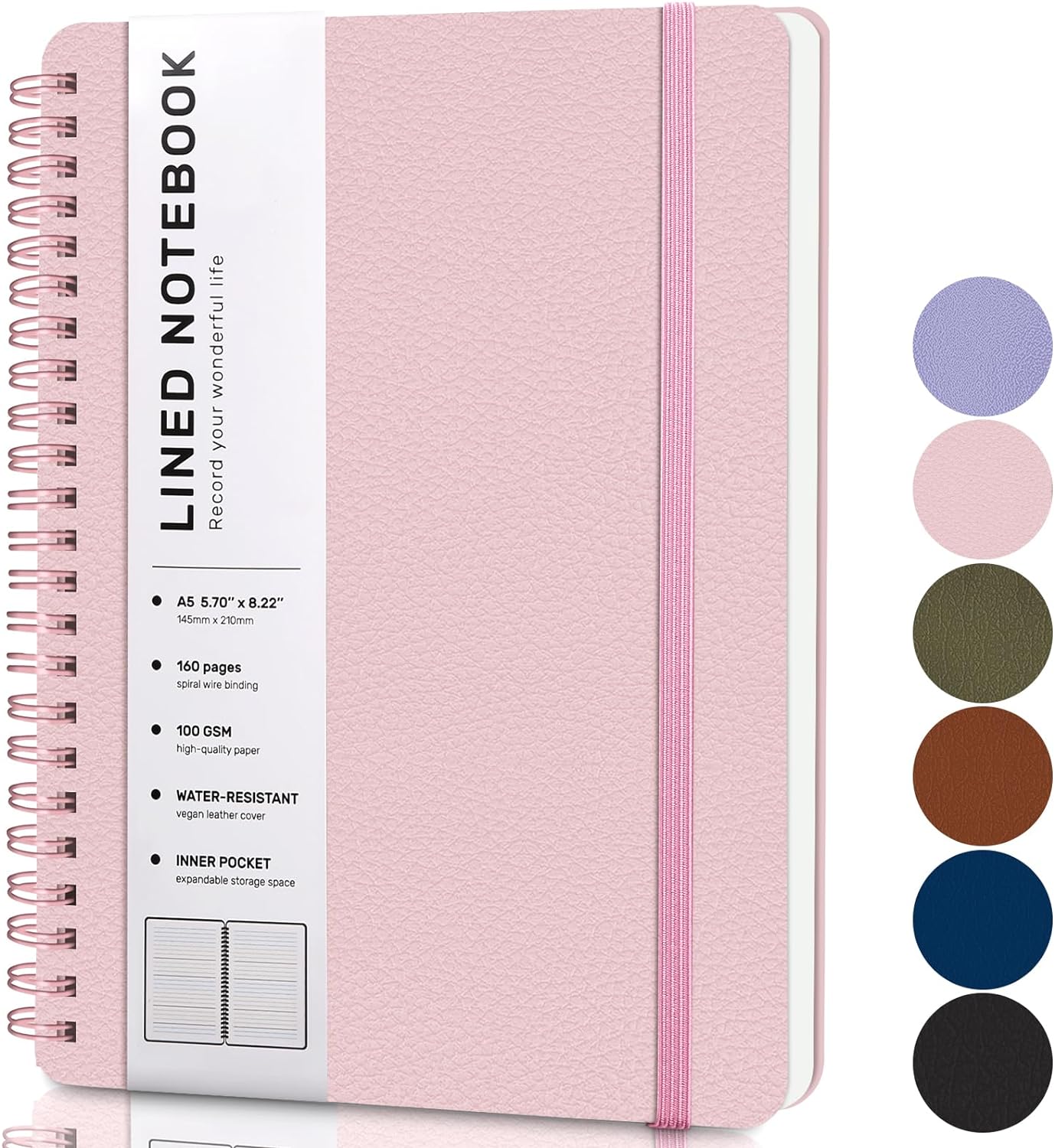 Lined Spiral Journal Notebook, A4 Hardcover Leather Notebook for Work, 8.5''×11'', 100GSM Thick Paper Spiral Bound Journaling Notebooks for Women & Men Office School Note Taking Business, Pink