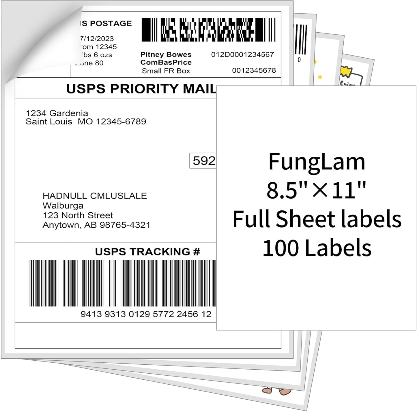 Full Sheet Sticker Paper, 8.5" x 11" Full Page Labels for Laser & Inkjet Printers, 100 Labels