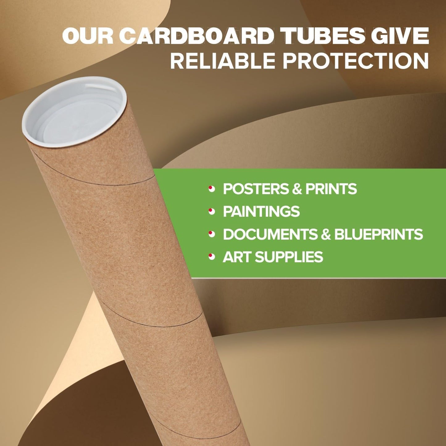 2" x 24" Reinforced Kraft Paper Mailing Tubes, Pack of 6 Tubes with 2 Caps Each – USPS Approved Poster Tube – Made in USA Cardboard Tube for Shipping and Storing Posters, Prints, Artwork, or Documents