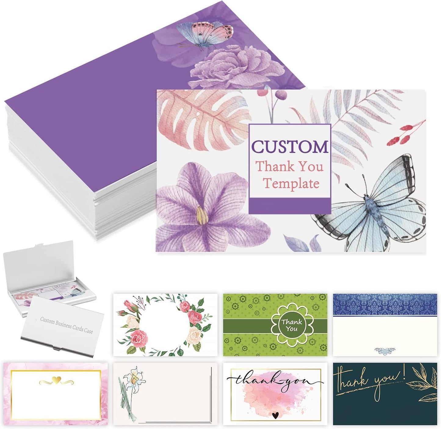 Custom Business Cards with Logo Personalized Double Side Printable Customize Business Cards 1000 500 200 100 for Small Business Women Men-Thank you Template
