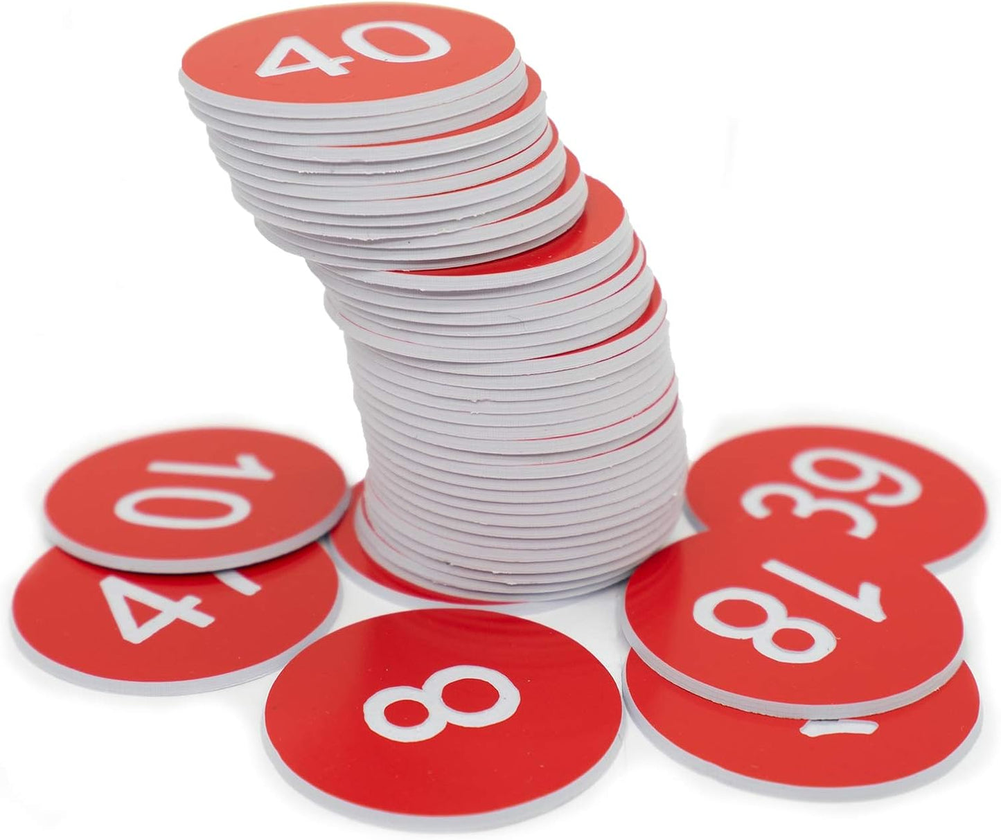 StayMax Plastic Number Tags Engraved Numbered Tags Without Hole (301-500, Red)