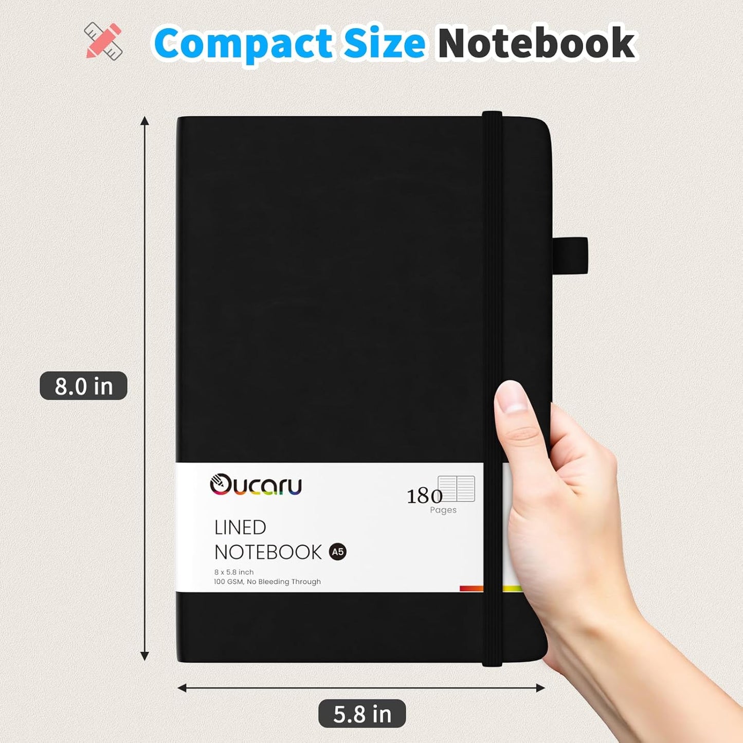 Oucaru Lined Journal Notebook, 8 Pack, 180 Pages, A5 Journals for Writing, 100 GSM Thick Paper, Small Notebooks Daily Journal for Women Men Work, Business, School, Travel Supplies