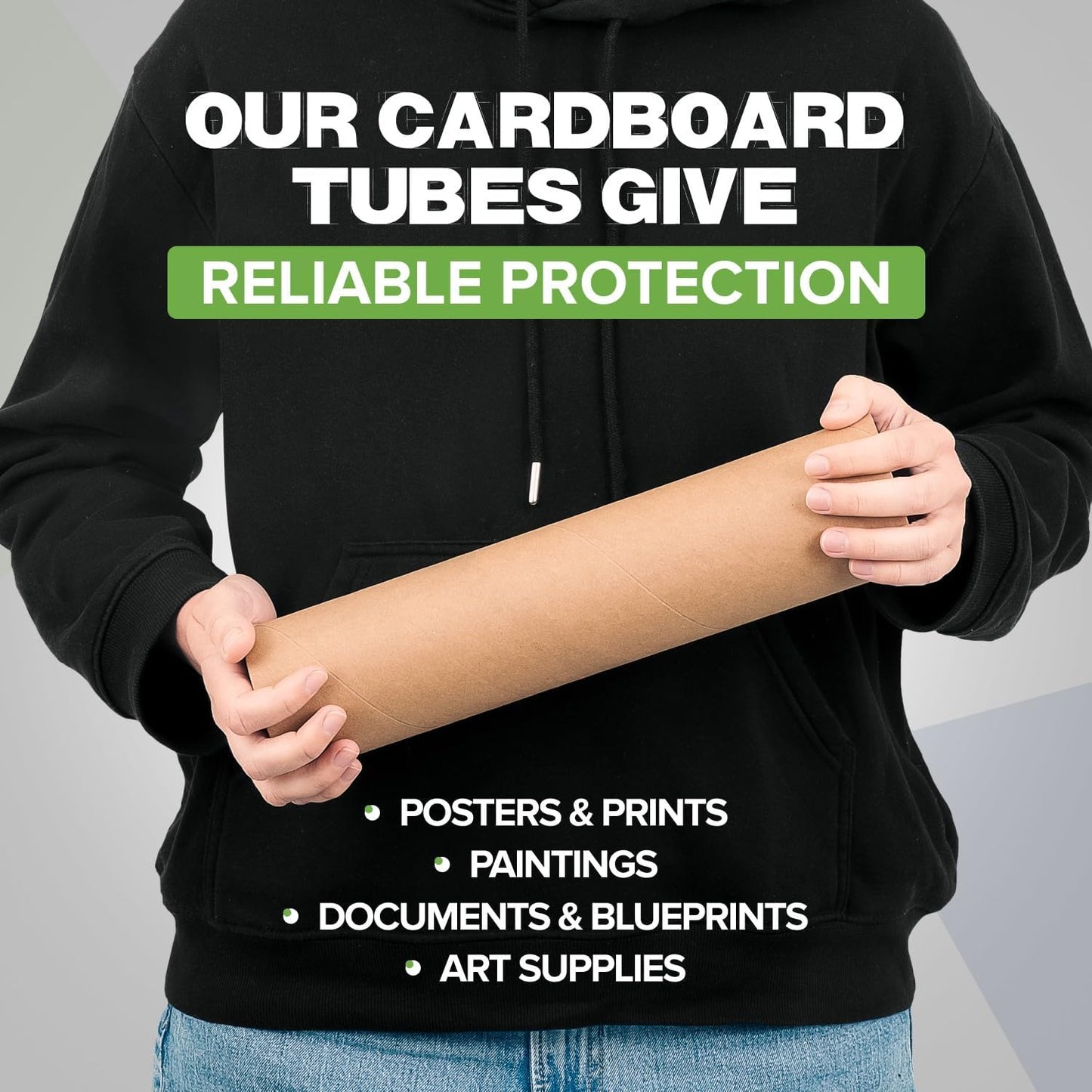 3" x 24" Reinforced Kraft Paper Mailing Tube, Pack of 1 Tube with 2 Caps – Secure USPS Approved Poster Tube – Cardboard Tube for Shipping and Storing Posters, Prints, Artwork, or Documents