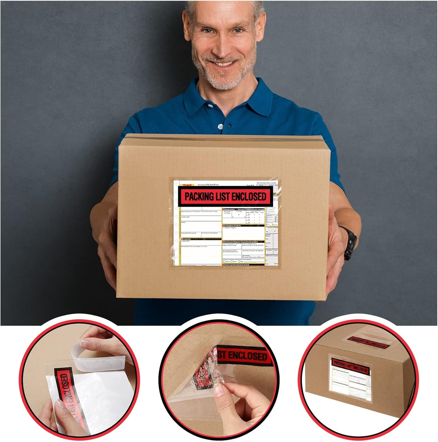 1000 Pcs Packing Slip Envelope Pouches Clear Self Adhesive Shipping Label Sleeves Waterproof Packing List Envelopes Pockets Top Loading Shipping Pouches Enclosed Bags (Red,7.5" x 5.5")