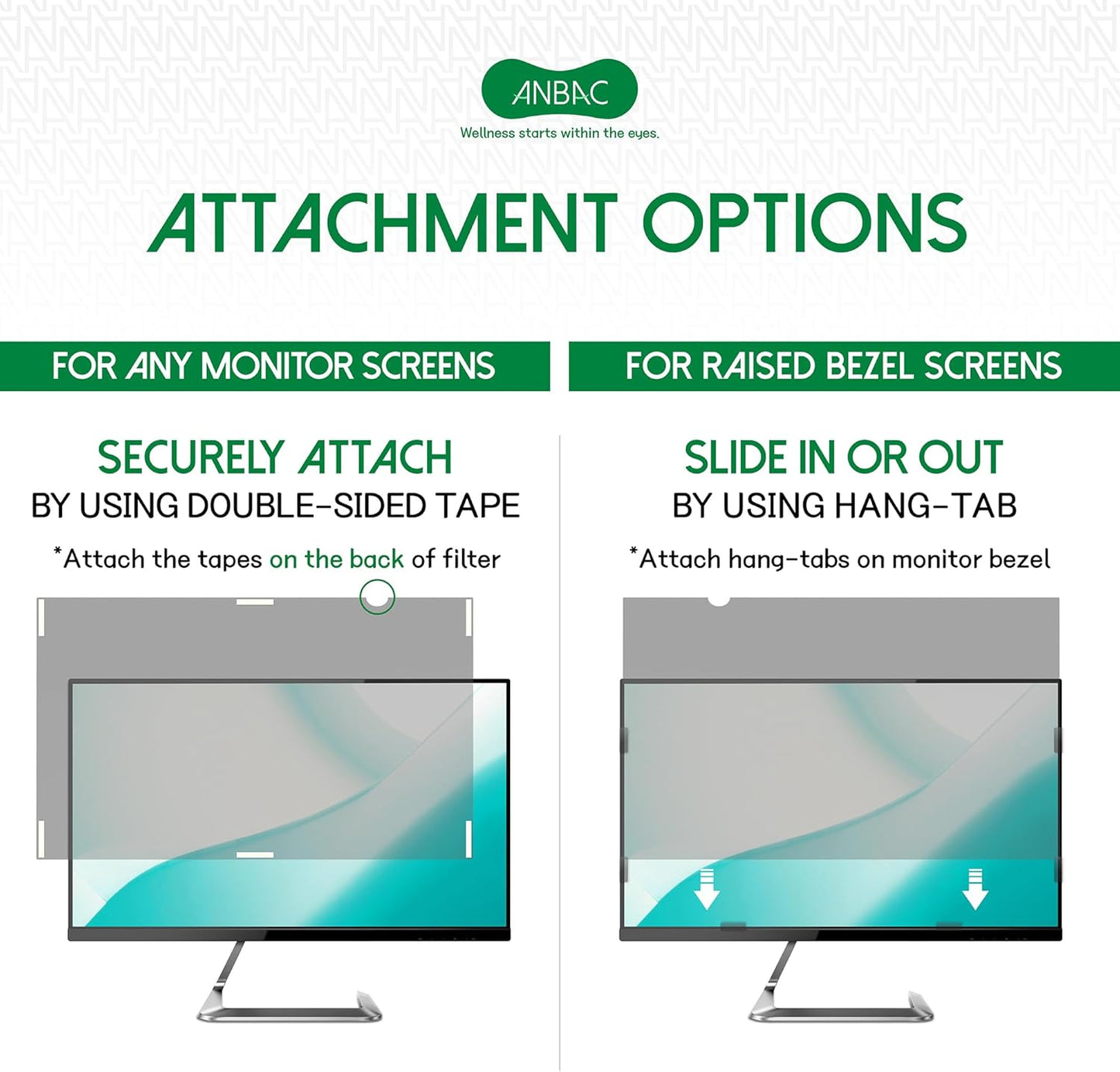 19 Inch Desktop Privacy Screen Shield for 16:10 Wide Monitor - Anti Glare Computer Privacy Screen Cover | Blue Light Blocking Screen Protector | Scratch Resistant UV Filter | Attachment Type
